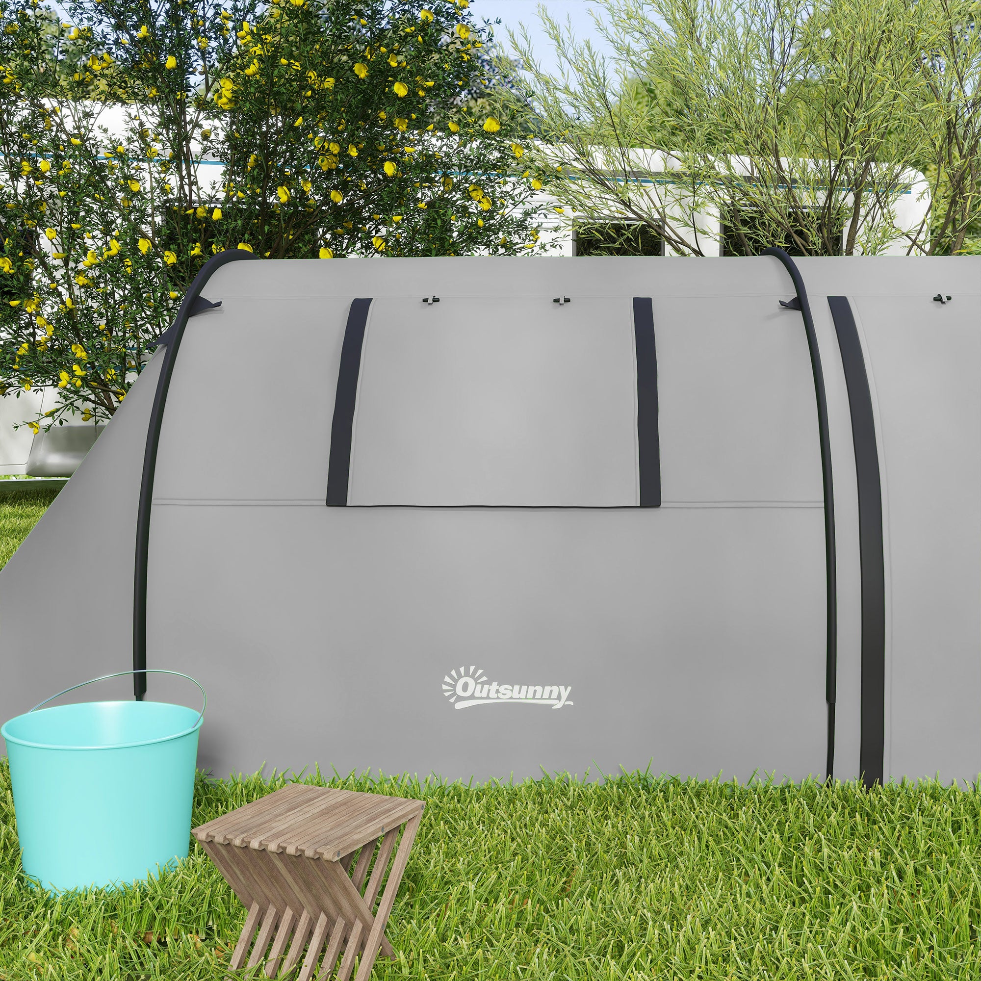 Outsunny Four Man Duo Room Tunnel Tent, with Accessories - Grey - North Peak Garden Furniture
