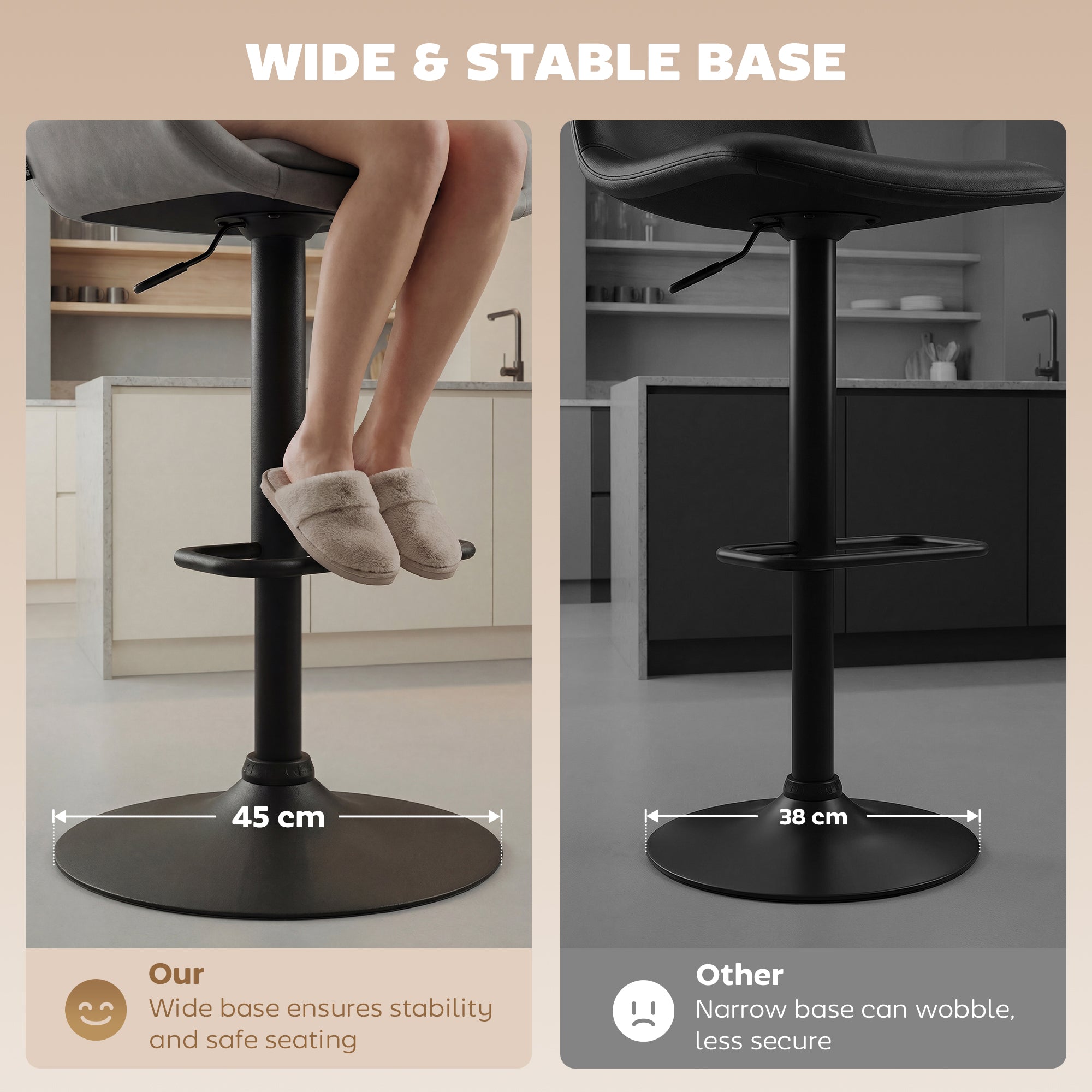 HOMCOM Retro Bar Stools Set of 2, Adjustable Kitchen Stool, Upholstered Bar Chairs with Back, Swivel Seat, Dark Grey