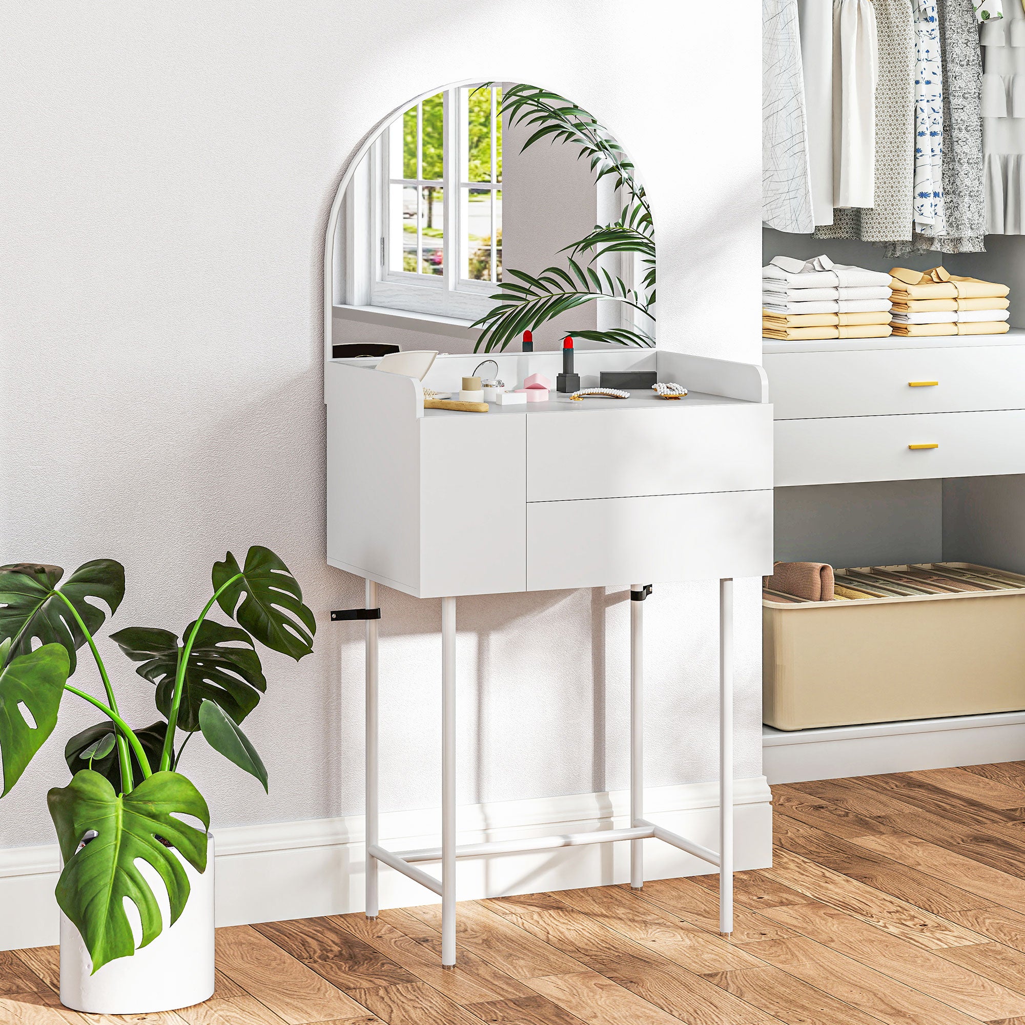 HOMCOM Three Drawer Compact Dressing Table - White - North Peak Garden Furniture