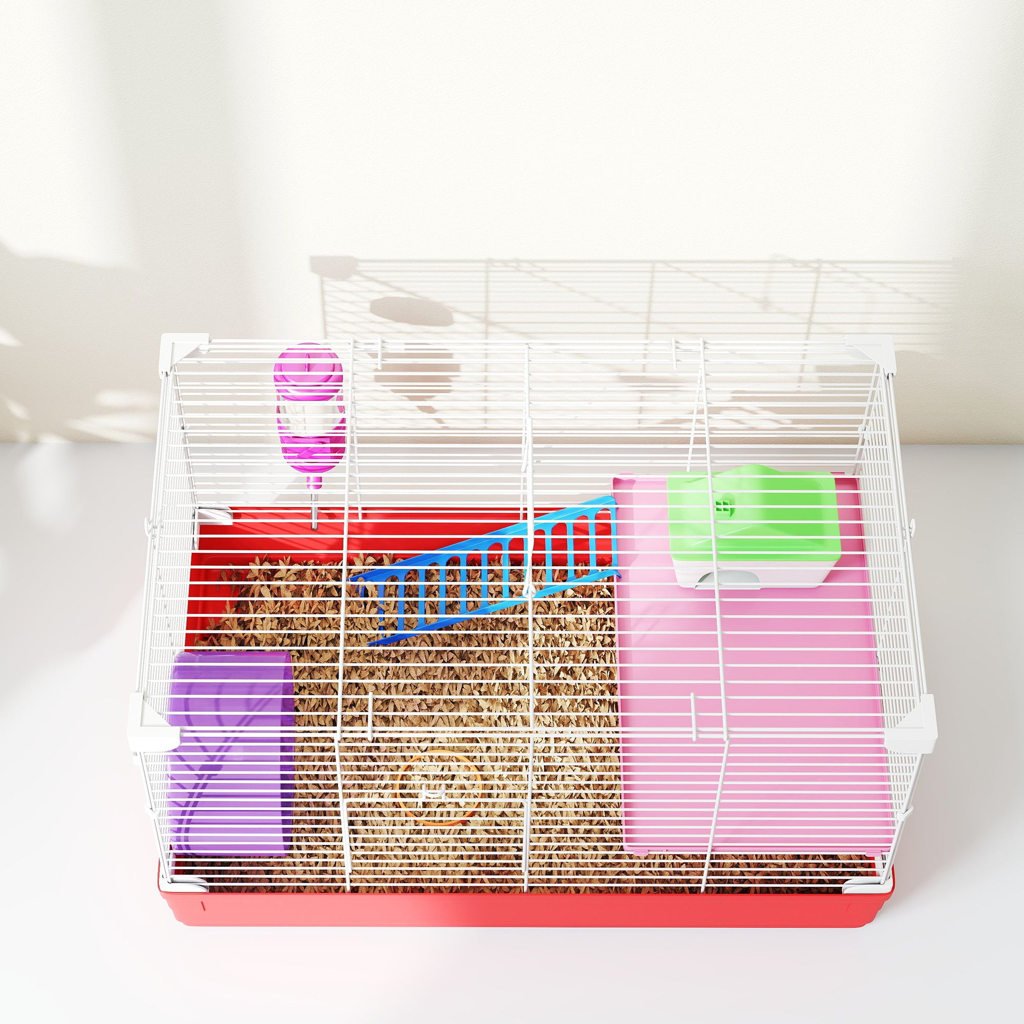 PawHut Portable 2 Storey Hamster Cage Small Pet Animal Cage Double Layers w/ Exercise Wheel Water Bottle Dishes