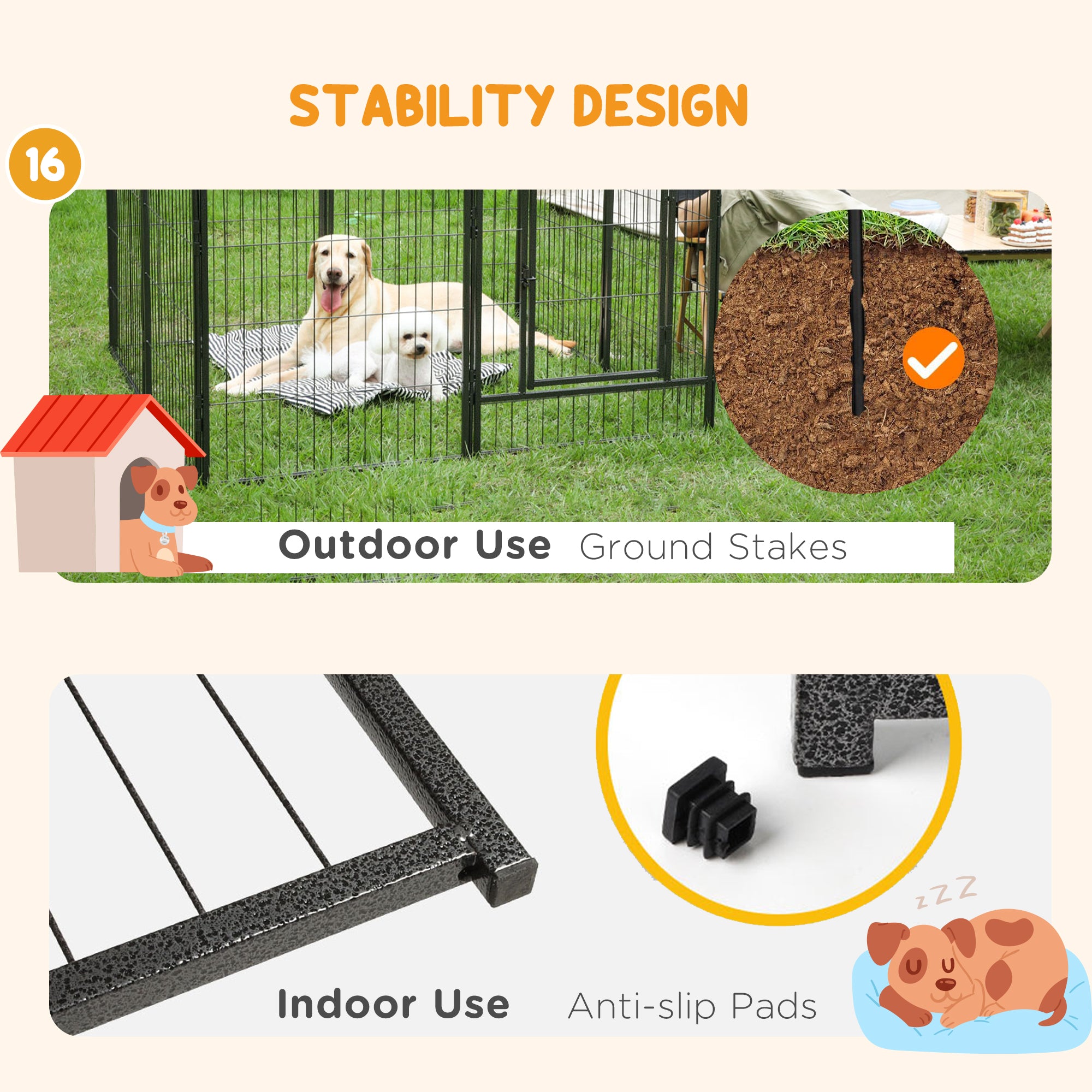 PawHut 16 Panels Heavy Duty Puppy Playpen, for Small Dogs, Indoor and Outdoor Use - Grey - North Peak Garden Furniture