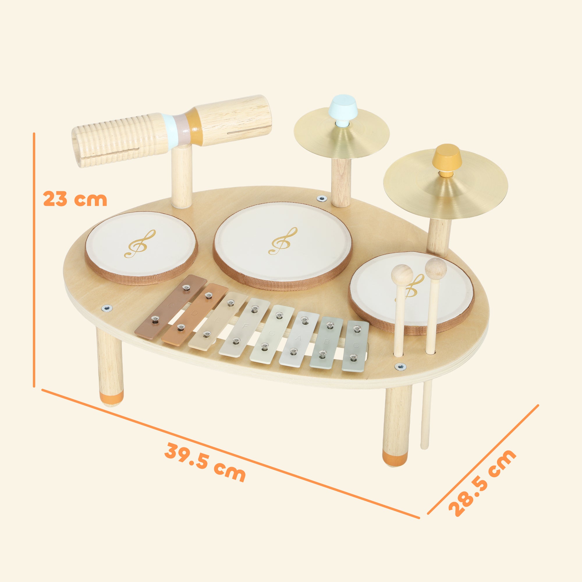 AIYAPLAY Baby Drum Kit, Wooden Kids Musical Instruments with Drums and Xylophone, Gifts for Girls Boys Birthday, Natural