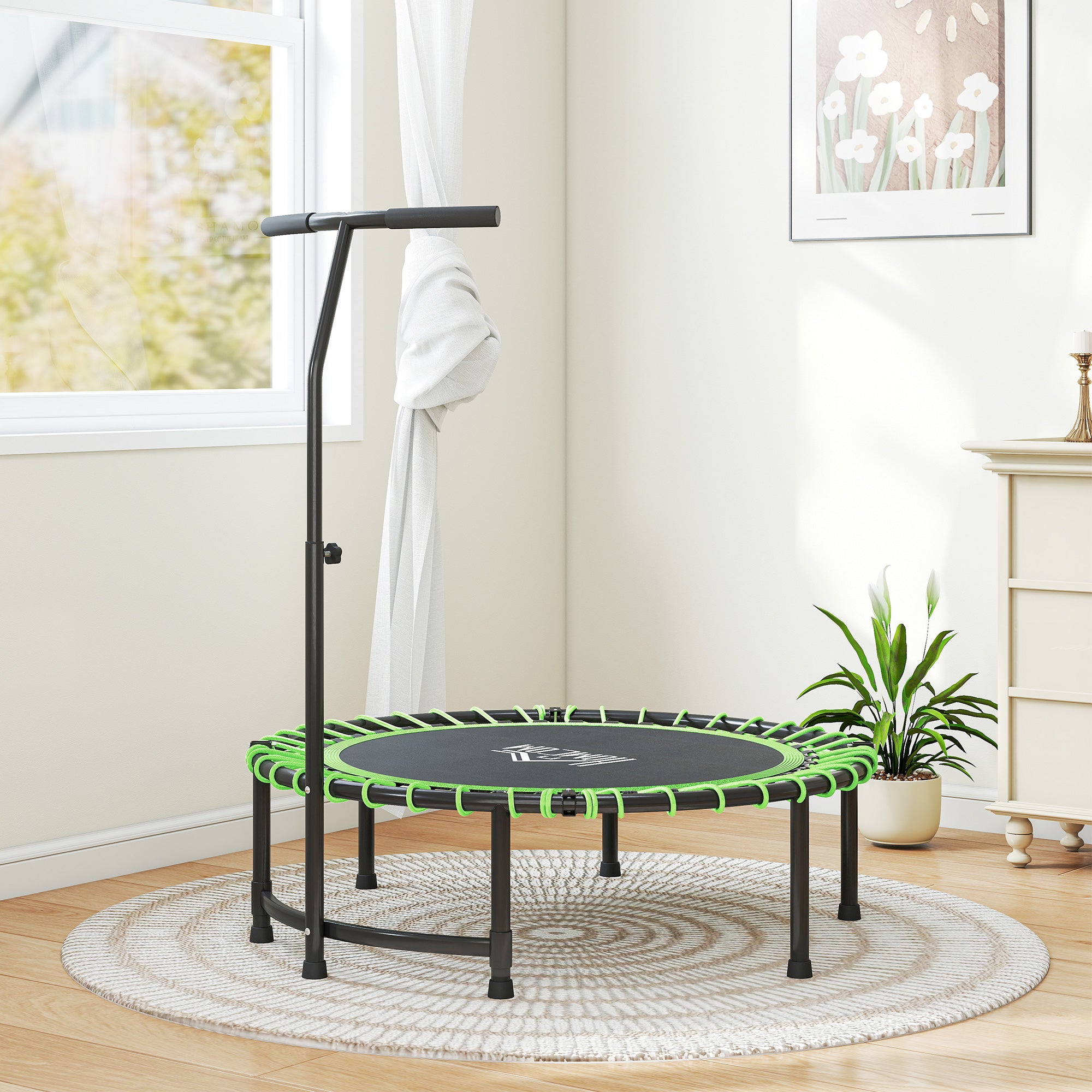 HOMCOM Mini Round Steel Frame Trampoline w/ Adjustable Handle, Green - North Peak Garden Furniture