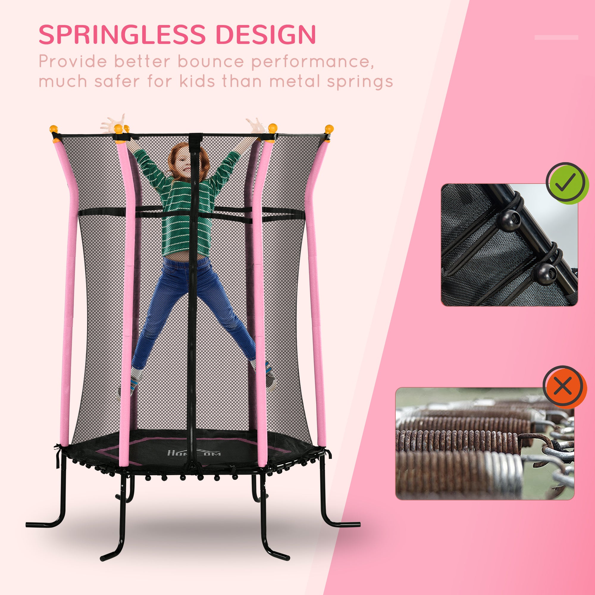 HOMCOM Kids Trampoline Mini Bouncer with Enclosure Safety Net For Ages 3-10 Years - Pink - North Peak Garden Furniture
