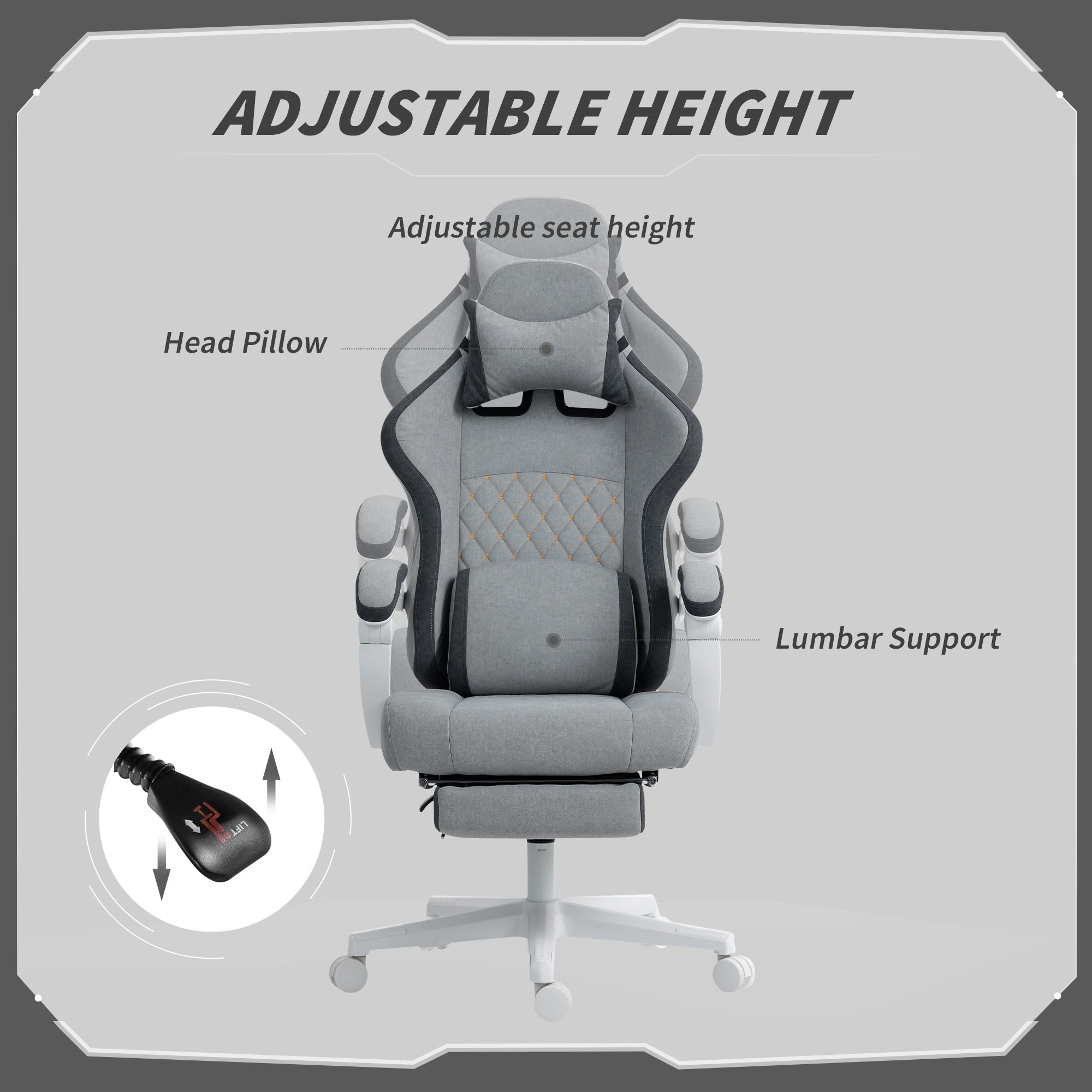 HOMCOM Ergonomic High Back Gaming Chair for Adults, Printed Velvet Computer Recliner Chair with Footrest, Lumbar Support, Adjustable Height and 360° Swivel Seat for Office or Gaming, Grey - North Peak Garden Furniture