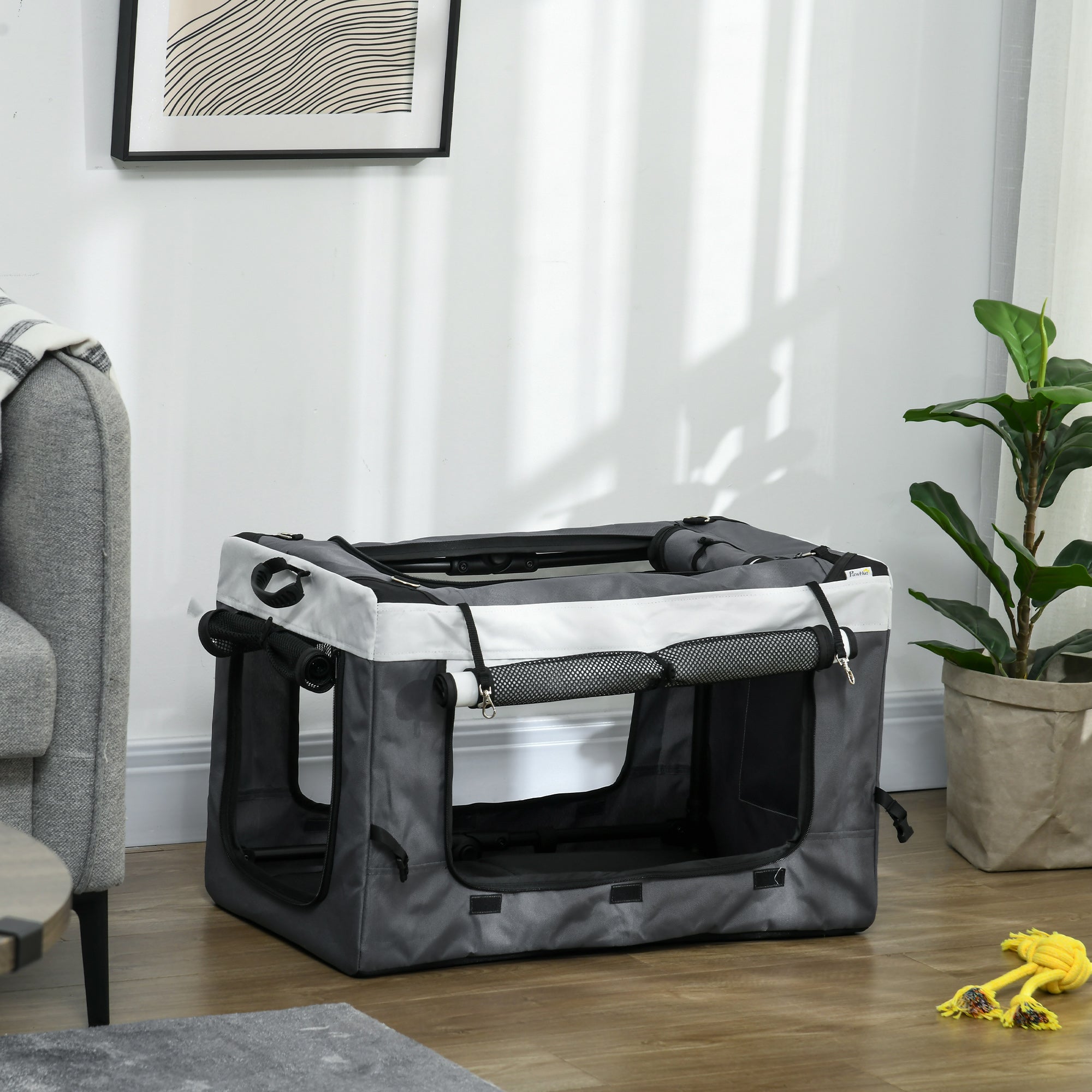PawHut Foldable Dog Stroller, Pet Travel Crate, with Detachable Carrier, Soft Padding, for Mini, Small Dogs - Grey - North Peak Garden Furniture