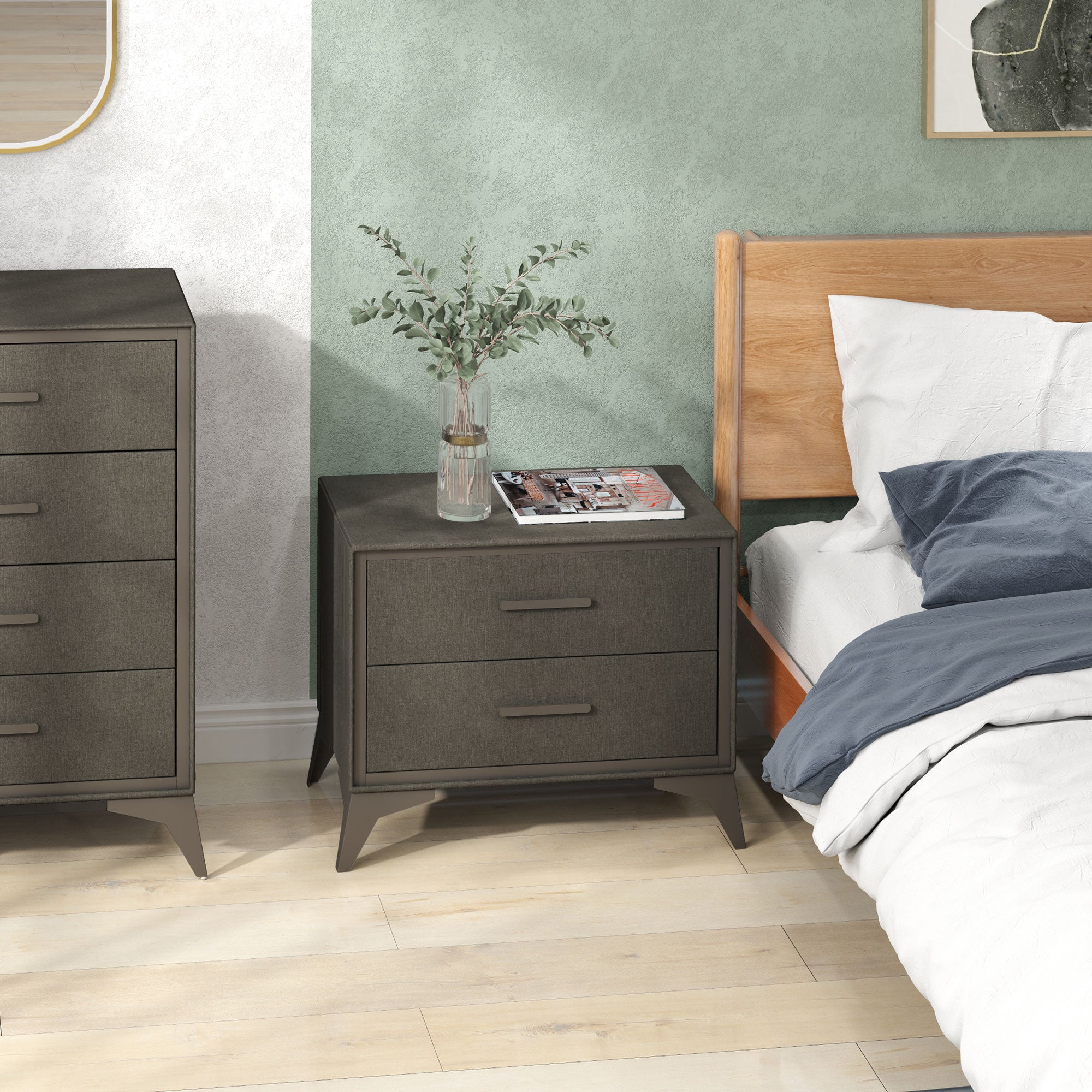HOMCOM Velvet-Feel Chest of Two Drawers - Brown - North Peak Garden Furniture