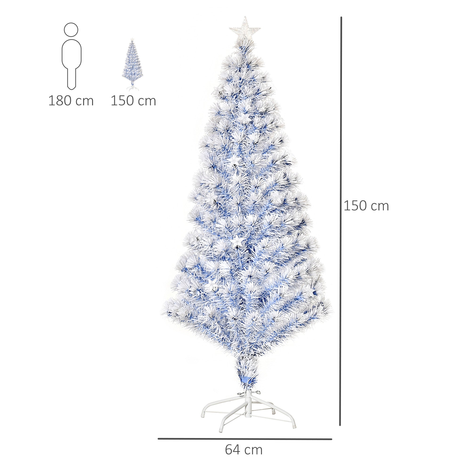 HOMCOM 5FT Artificial Fibre Optic Christmas Tree Seasonal Decoration w/ LED Lights Pre-Lit Easy Store White Blue - North Peak Garden Furniture