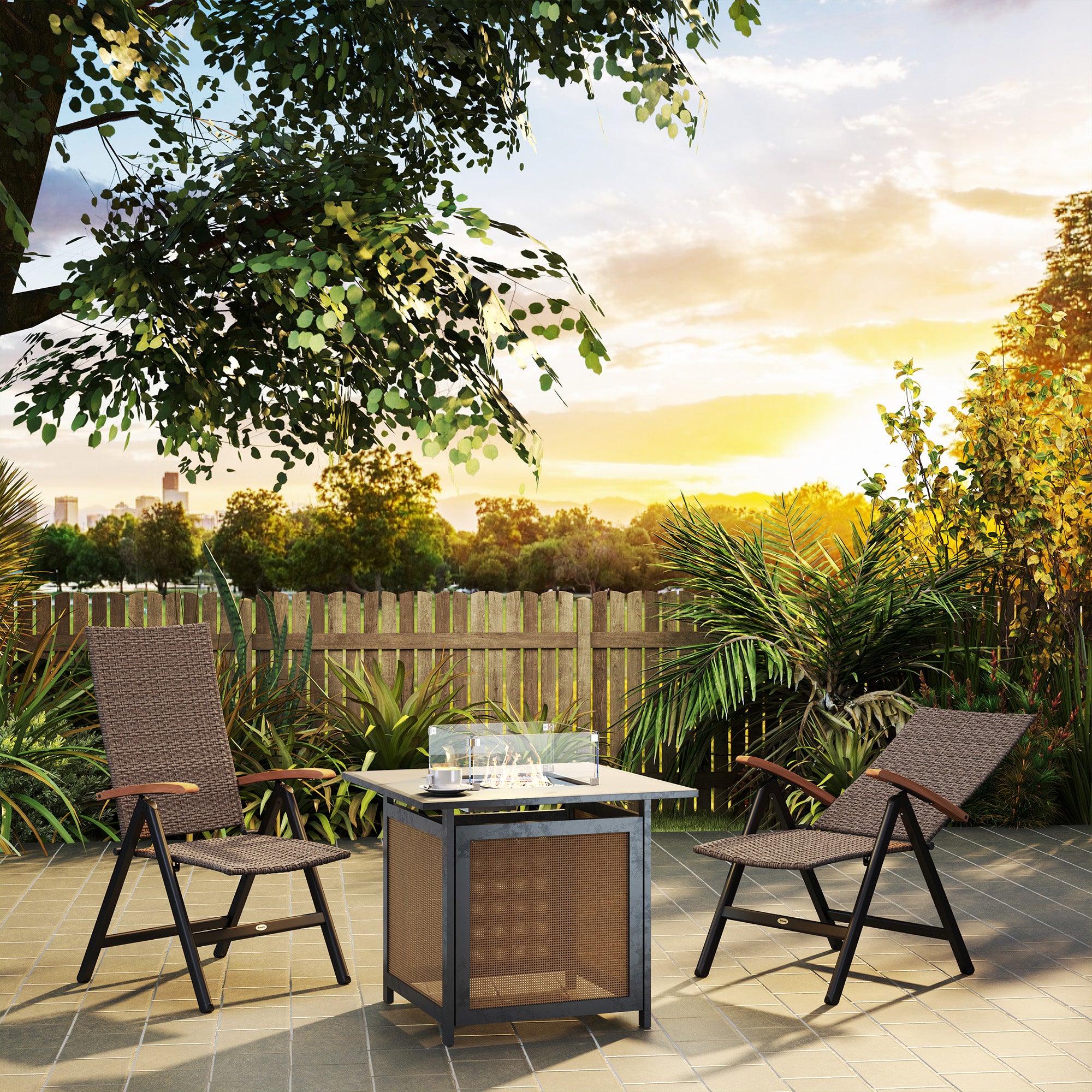 Outsunny 2 Pieces Outdoor Foldable Dining Chair with Armrests, High Backrest, for Garden, Camping, Balcony, Brown - North Peak Garden Furniture
