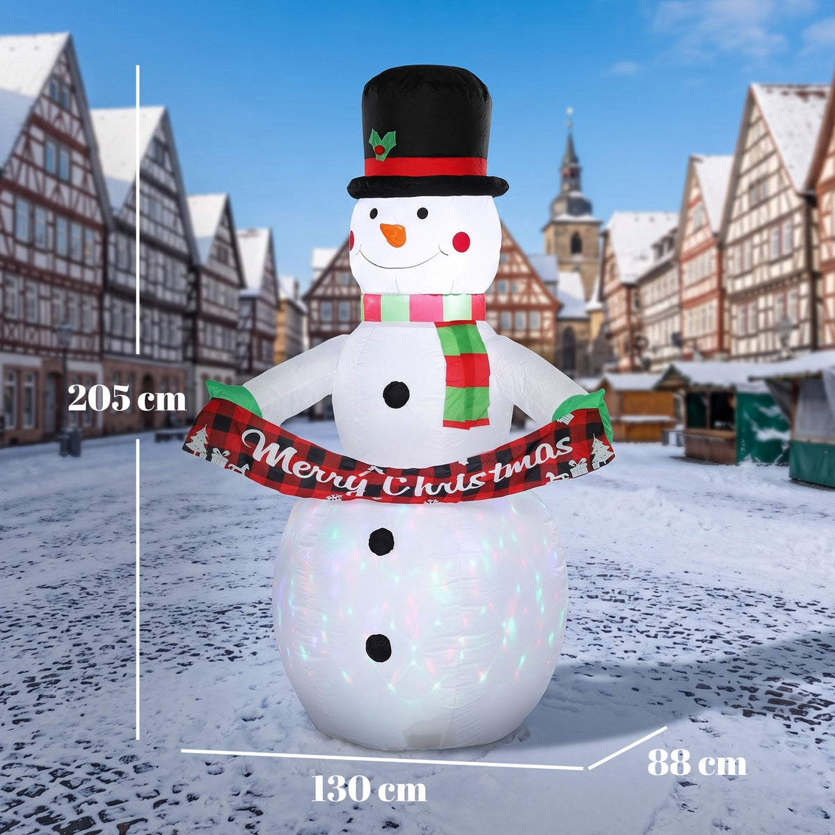 Inflatable Christmas Decoration, Outsunny 6.7FT Christmas Inflatable Snowman with Colourful LED Light