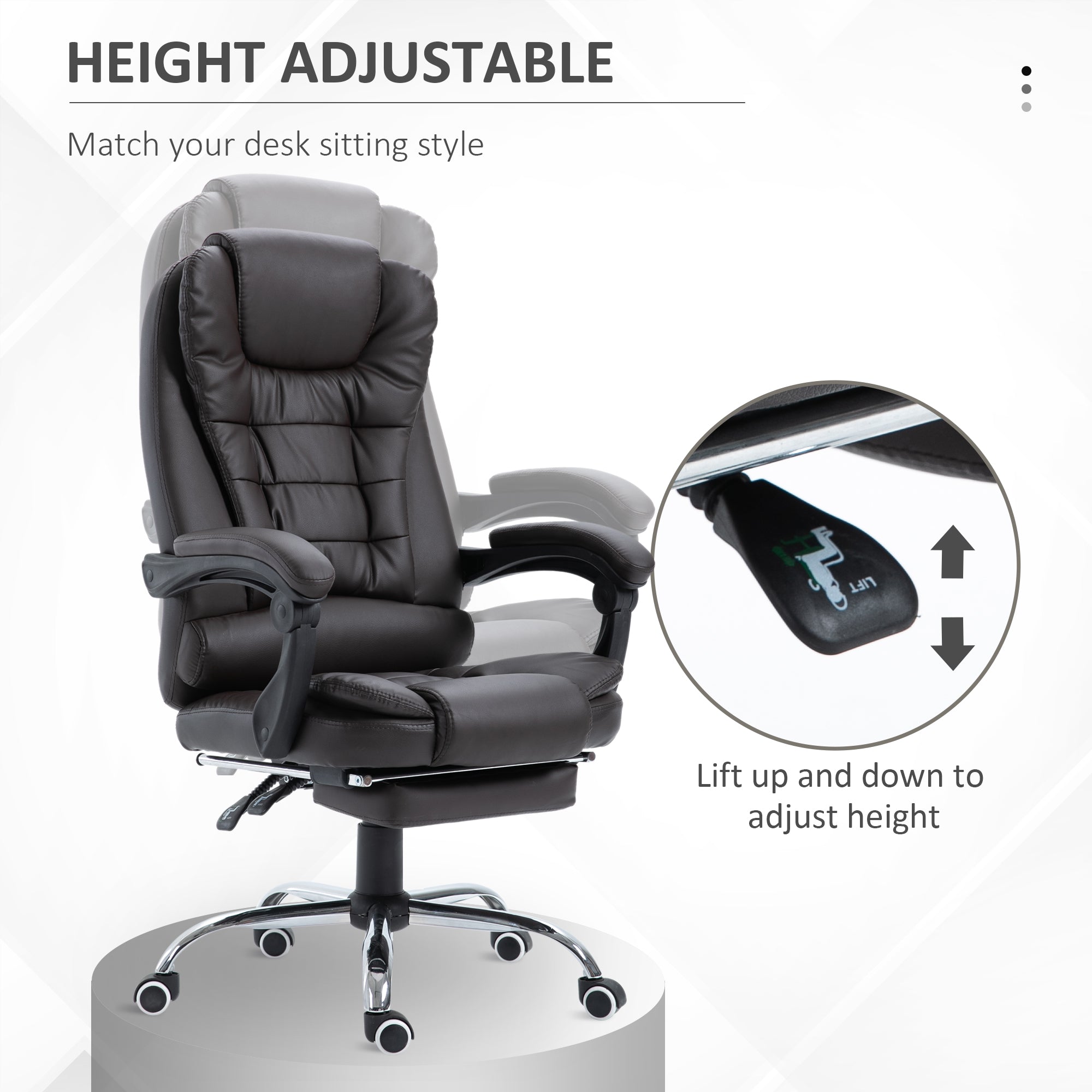 HOMCOM PU Leather Executive Office Chair, High Back Swivel Chair with Retractable Footrest, Adjustable Height, Reclining Function, Brown - North Peak Garden Furniture