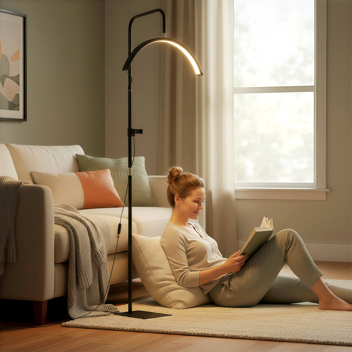 HOMCOM Half Moon Lash Light, 350° Rotatable Head, 7 Colours, Dimmable Beauty Floor Lamp, Black
