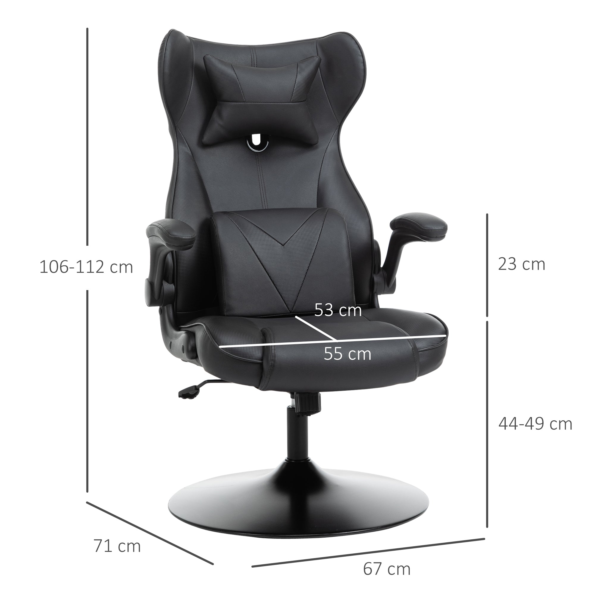 Vinsetto Video Game Chair with Lumbar Support, Racing Style Home Office Chair, Computer Chair with Swivel Base, Flip-up Armrest and Headrest, Black - North Peak Garden Furniture