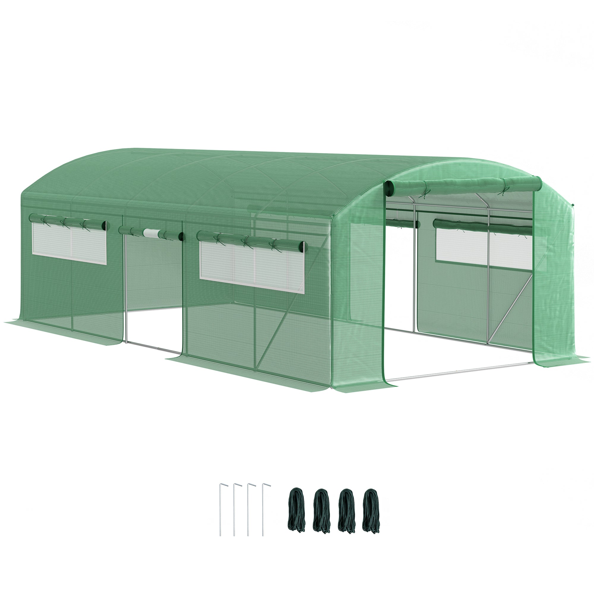 Outsunny 19 x 9.8ft Walk-In Polytunnel Greenhouse - Green - North Peak Garden Furniture