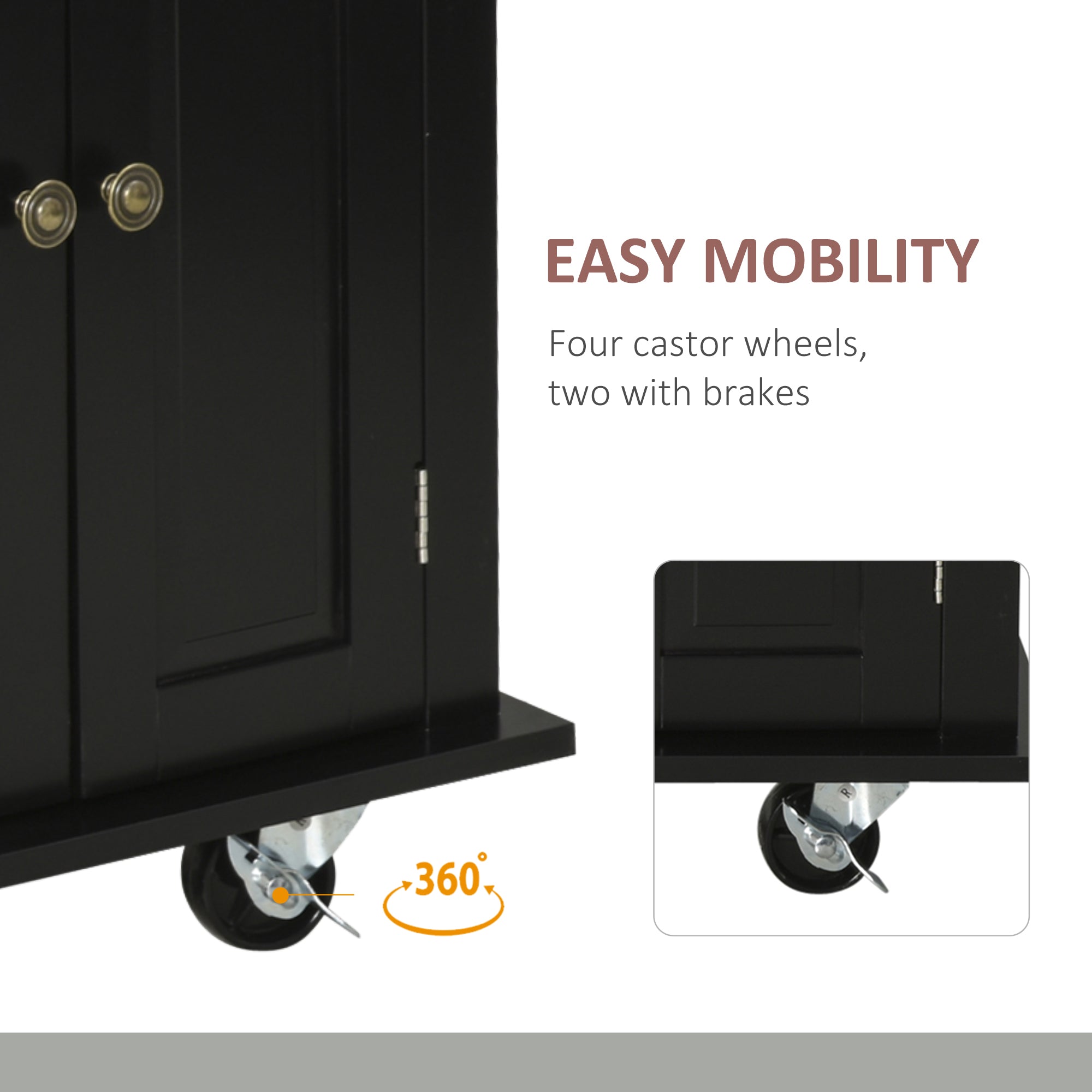 HOMCOM Rolling Kitchen Island Storage Trolley with Rubber Wood Top & Drawers for Dining Room, Black - North Peak Garden Furniture