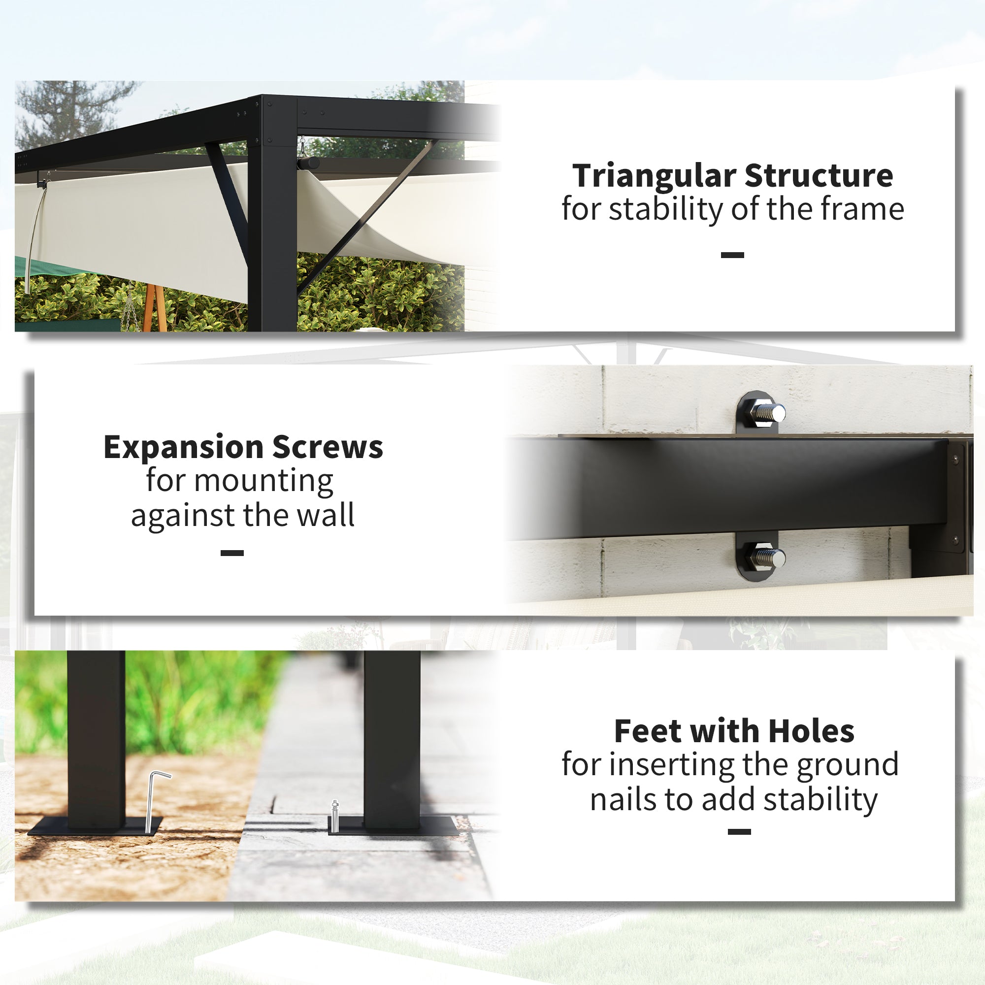Outsunny 3 x 3(m) Outdoor Pergola with Retractable Canopy -Cream White - North Peak Garden Furniture