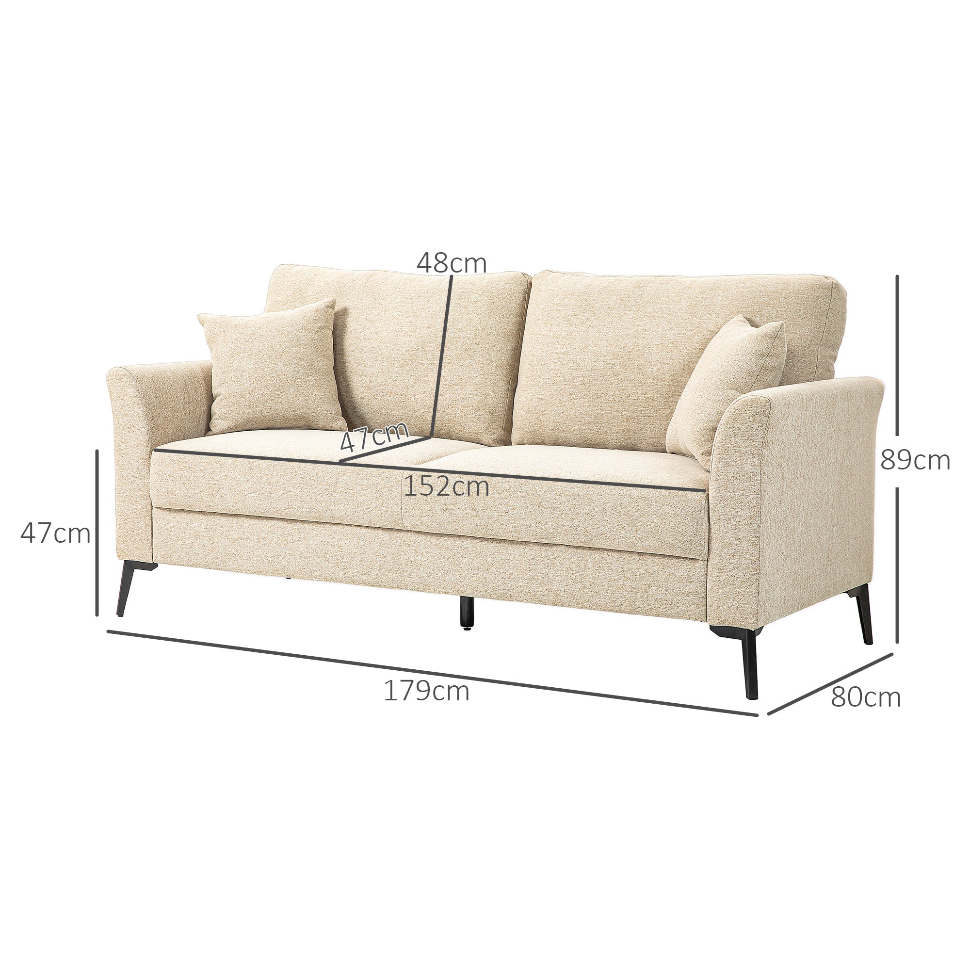 HOMCOM Three-Seater Linen-Look Sofa - Beige - North Peak Garden Furniture