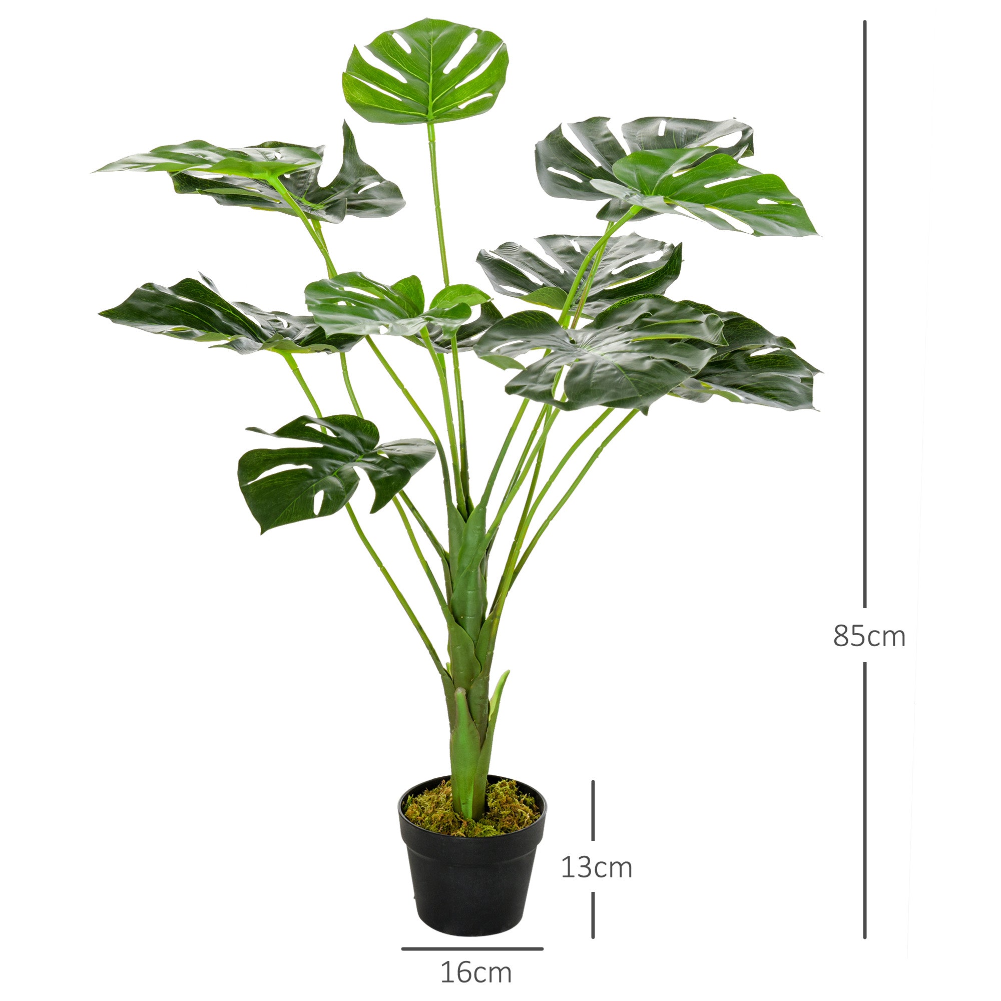 HOMCOM 2 Pack Decorative Artificial Monstera Plants in Pot Fake Plants for Home Indoor Outdoor Decor, 85cm, Green