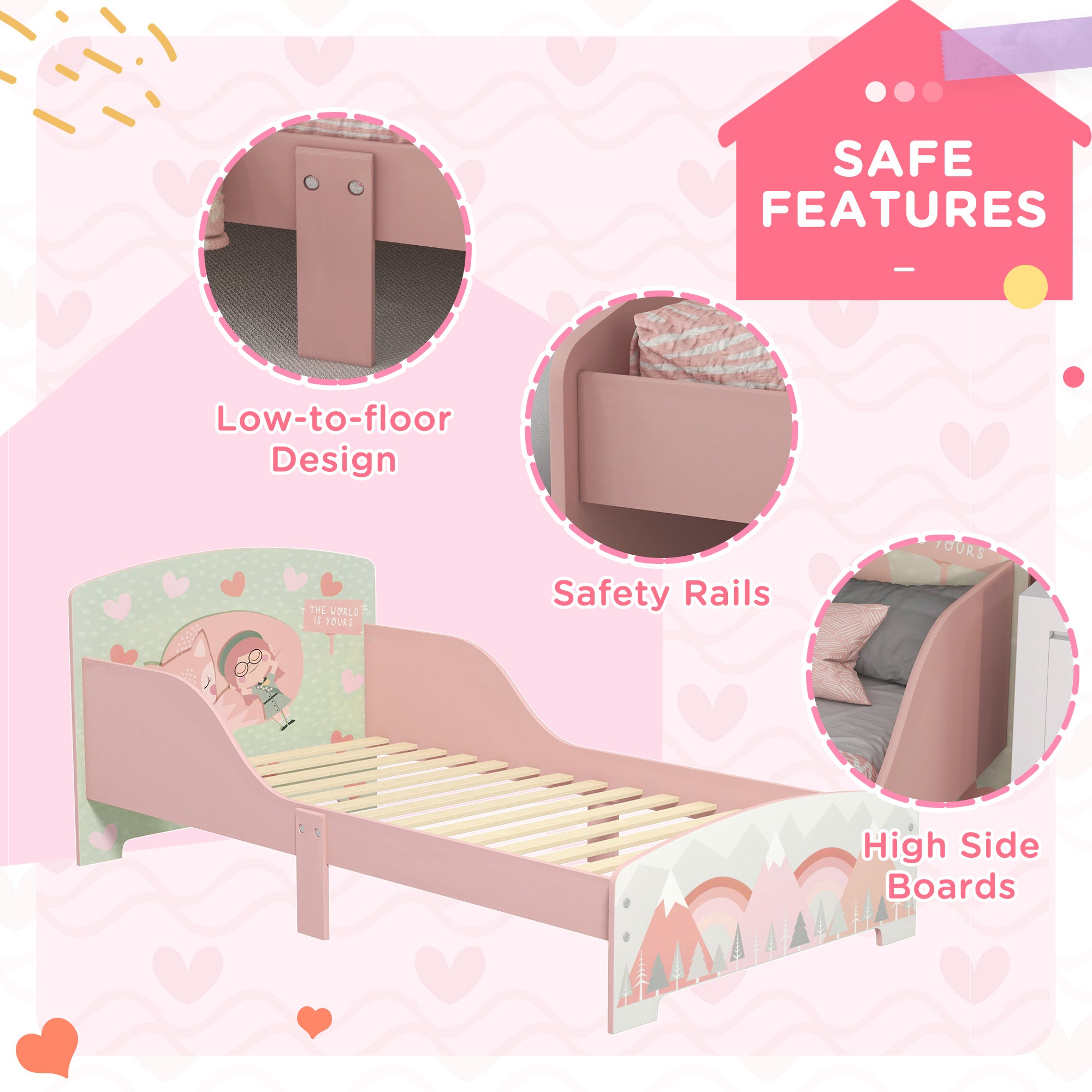 ZONEKIZ Toddler Bed Frame, Kids Bedroom Furniture for Ages 3-6 Years, Pink - North Peak Garden Furniture