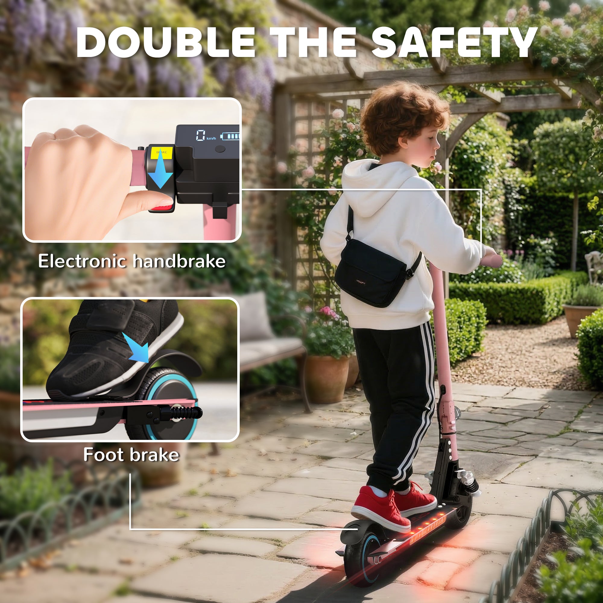 SPORTNOW Folding Electric Scooter for Kids Age 6-14 with Dual Brakes, Front Suspension, LED Colourful Lights and Display, 6.8kg Lightweight Aluminium E Scooter, Up to 14 KM/H & 6 KM, Pink
