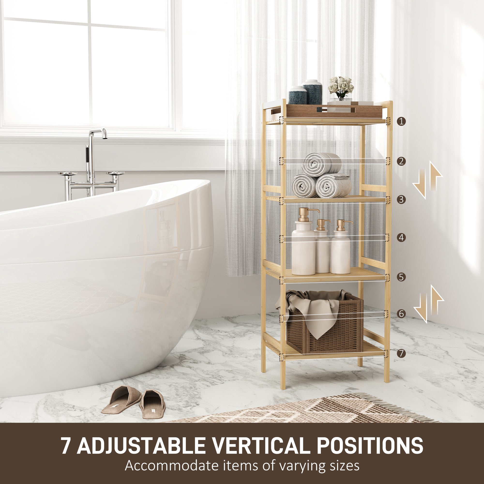 HOMCOM Four-Tier Bamboo Adjustable Shelf Storage Unit - North Peak Garden Furniture