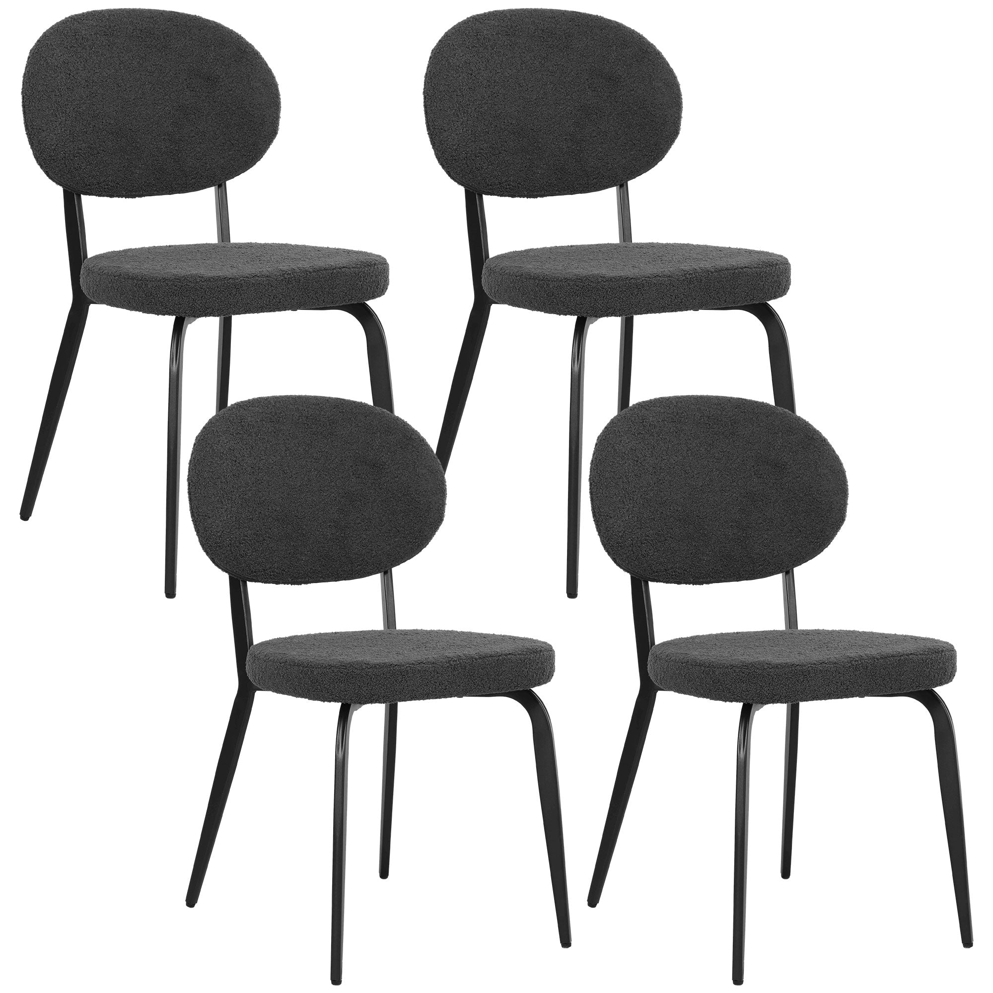 HOMCOM Boucle Dining Chairs Set of 4, Modern Upholstered Sherpa Kitchen Chairs with Backrest, Metal Legs and Padded Seat for Dining Room, Bedroom, Living Room, Black - North Peak Garden Furniture