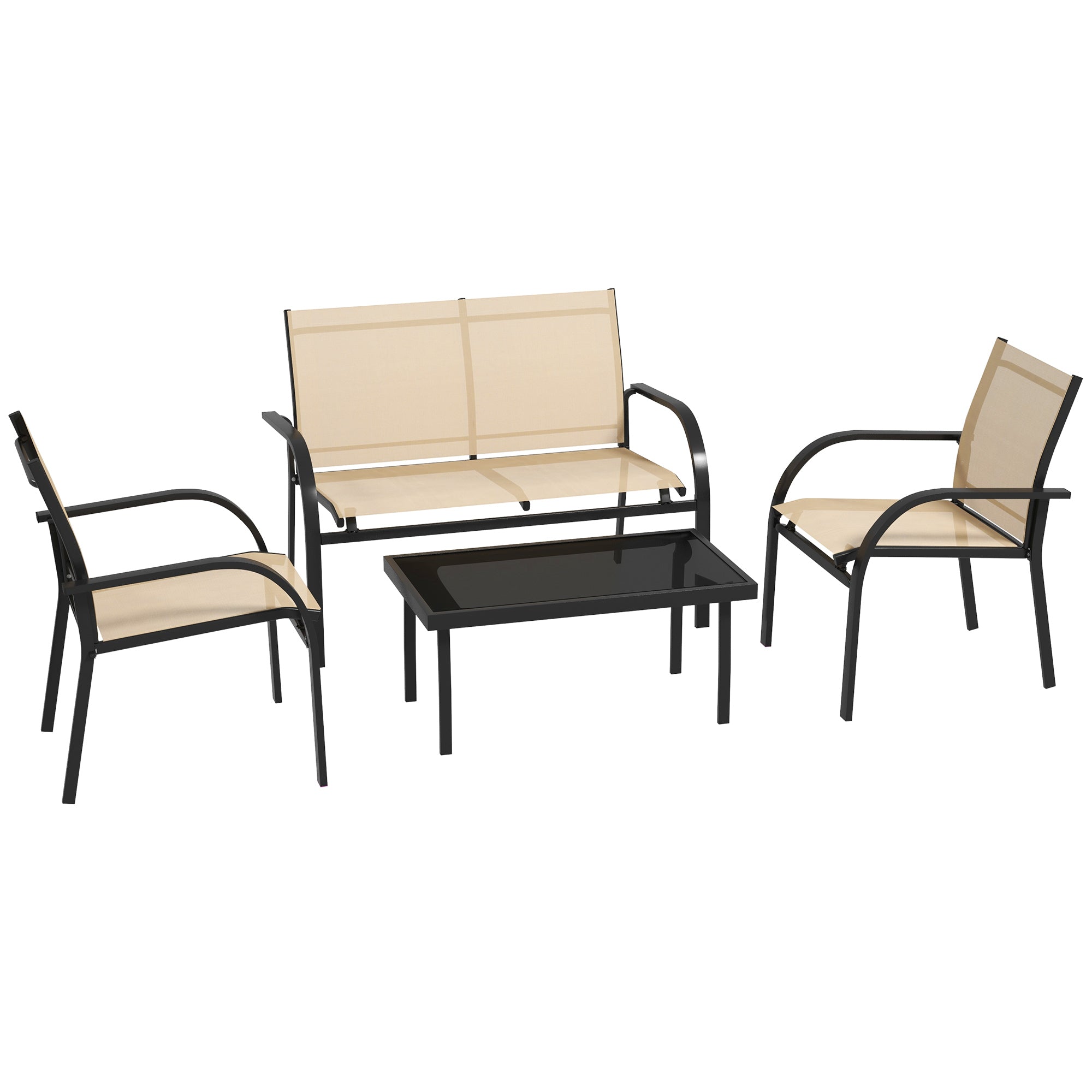 Outsunny Four-Piece Curved Steel Garden Dining Set  - Beige/Grey