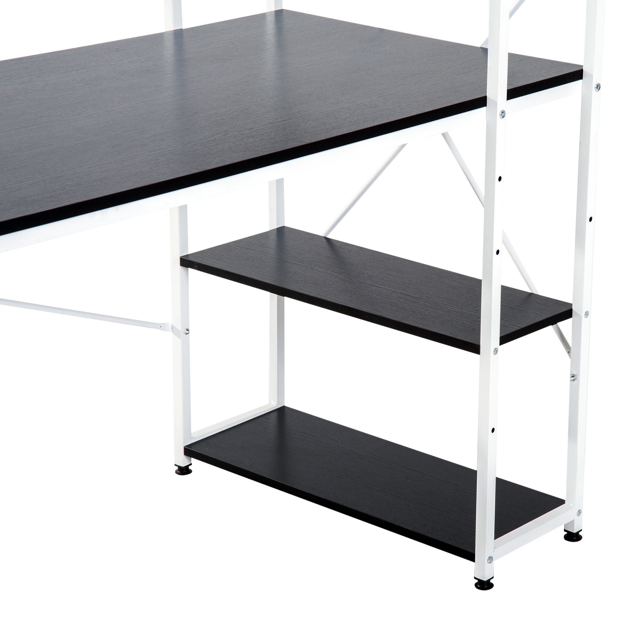 HOMCOM Computer Desk with Storage Shelves on Left or Right, Industrial Reversible Writing Desk for Home Office, Study, Easy Assembly, 120 x 64 x 121cm, Black and White - North Peak Garden Furniture