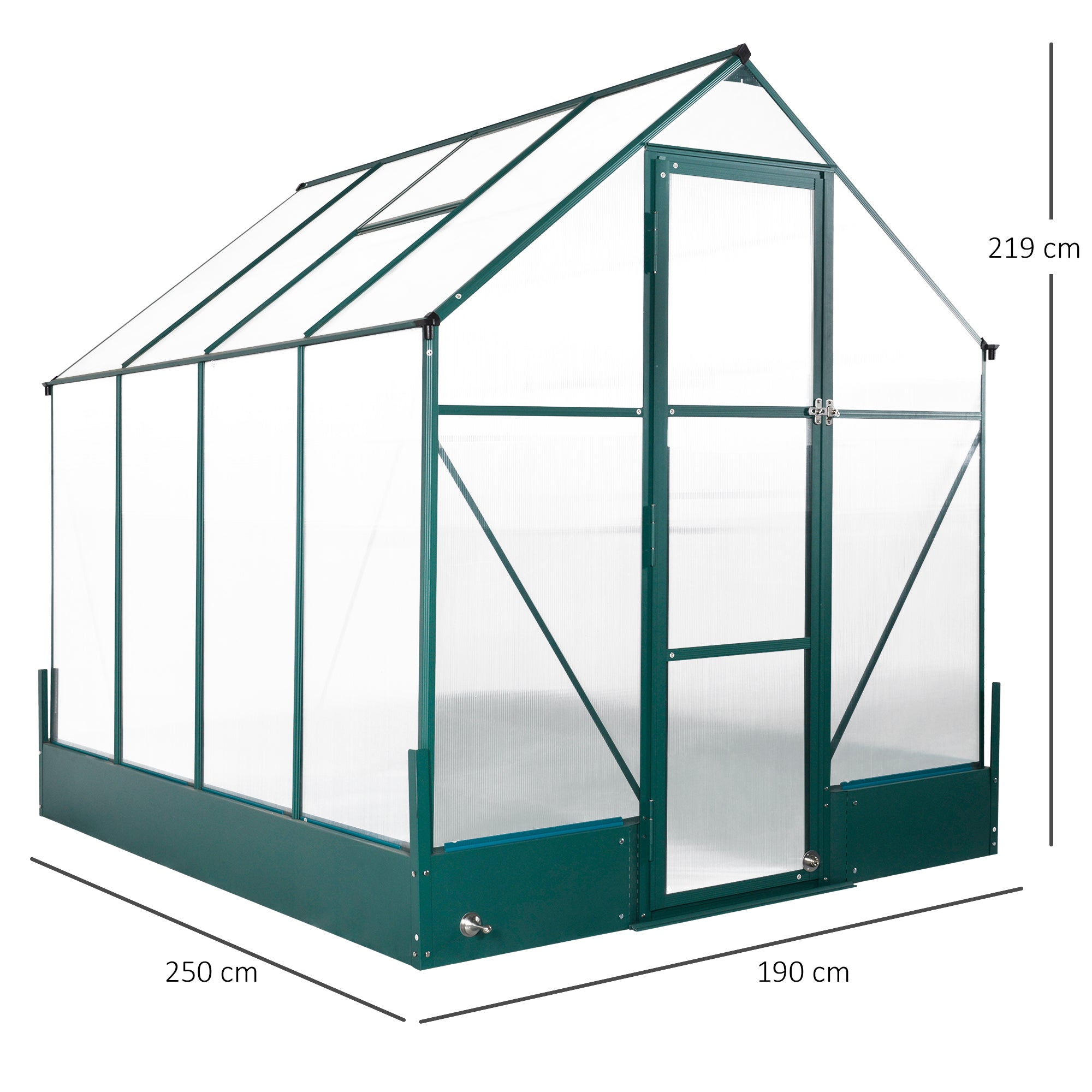 Outsunny Garden Walk-in Aluminium Greenhouse Polycarbonate with Plant Bed, Temperature Controlled Window, Foundation, 6 x 8ft - North Peak Garden Furniture
