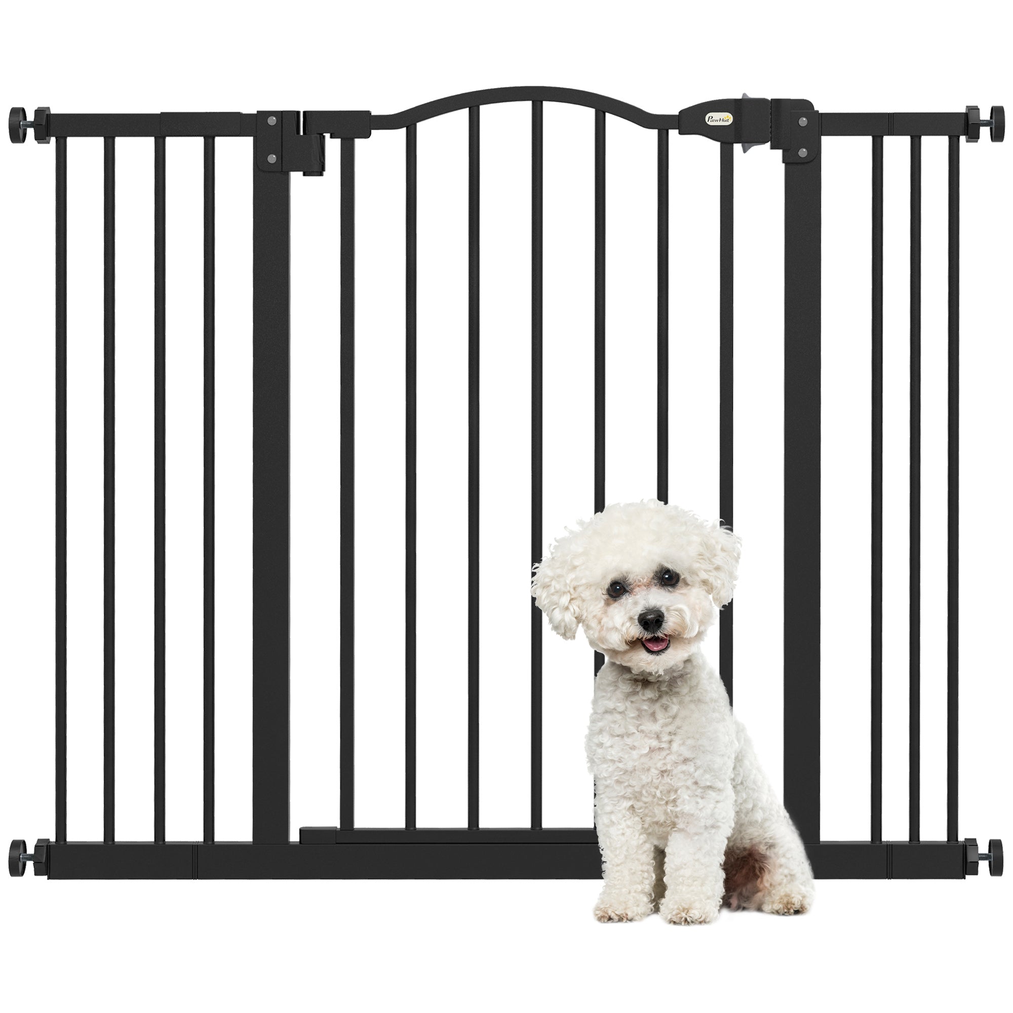 PawHut Metal 74-100cm Adjustable Pet Gate Safety Barrier w/ Auto-Close Door Black - North Peak Garden Furniture