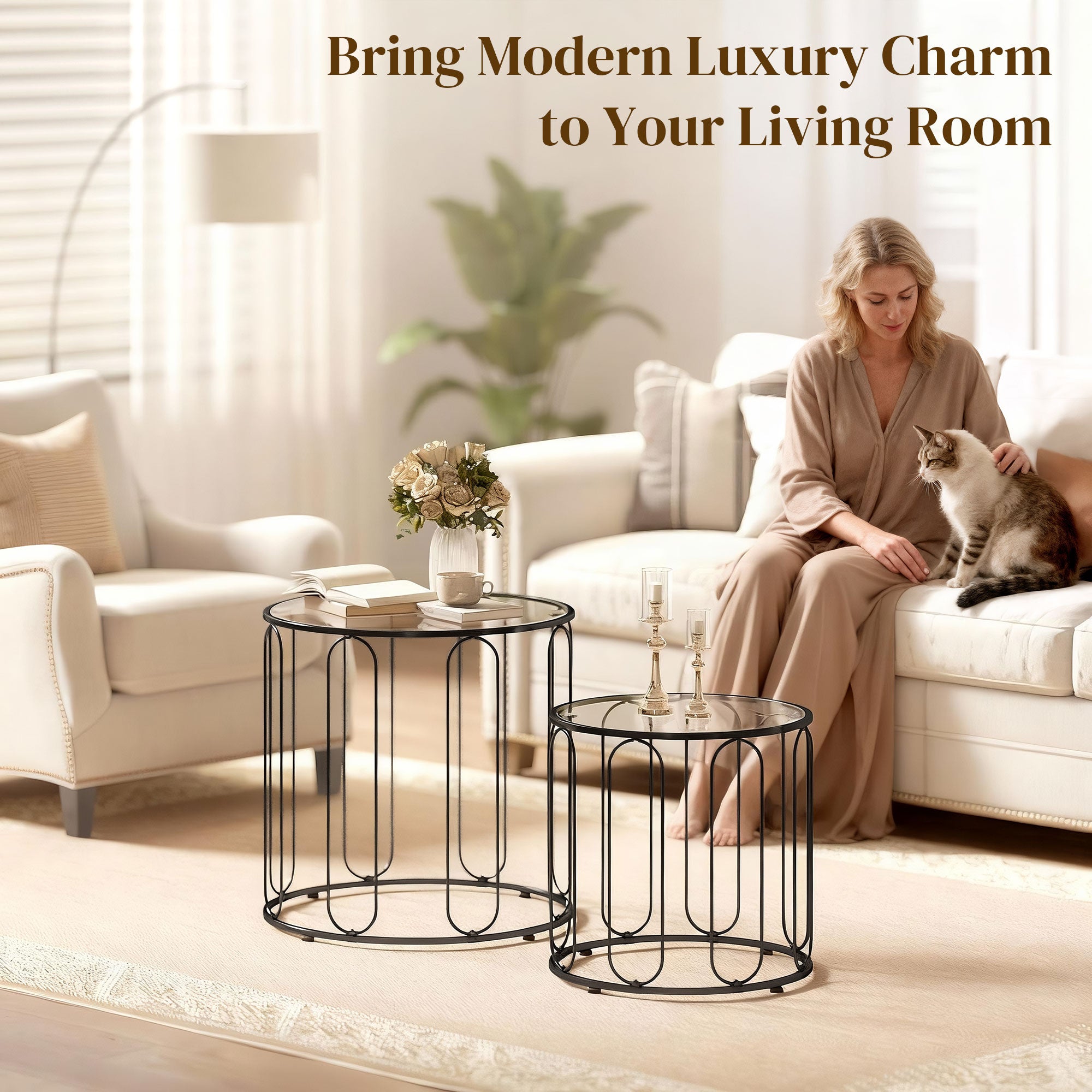 HOMCOM Elliptical Cut-Out Nesting Tables - Black