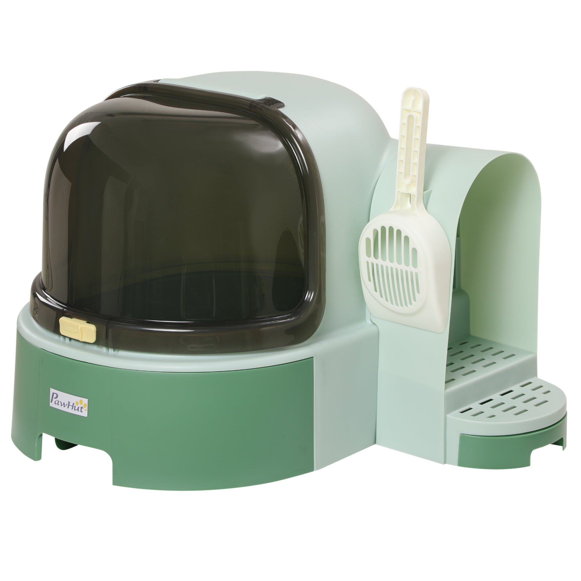 PawHut 2 in 1 Cat Litter Box, with Drawer Pans, Scoop, Openable Cover - Green - North Peak Garden Furniture