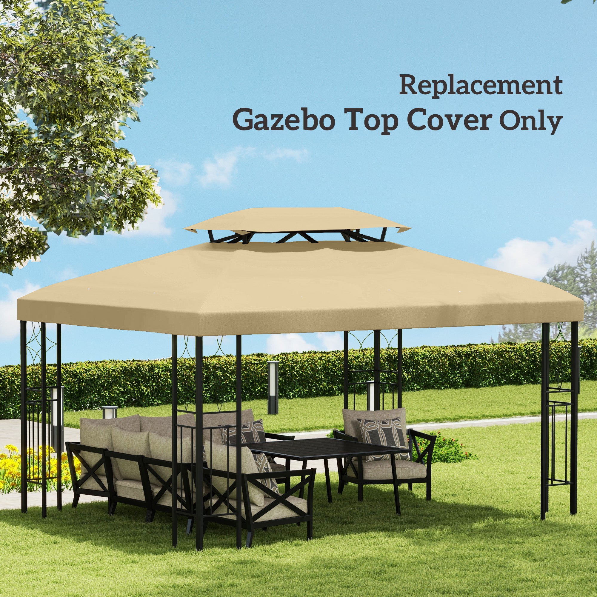 Outsunny Gazebo Roof Replacement, for 3 x 4m Frames - Cream - North Peak Garden Furniture