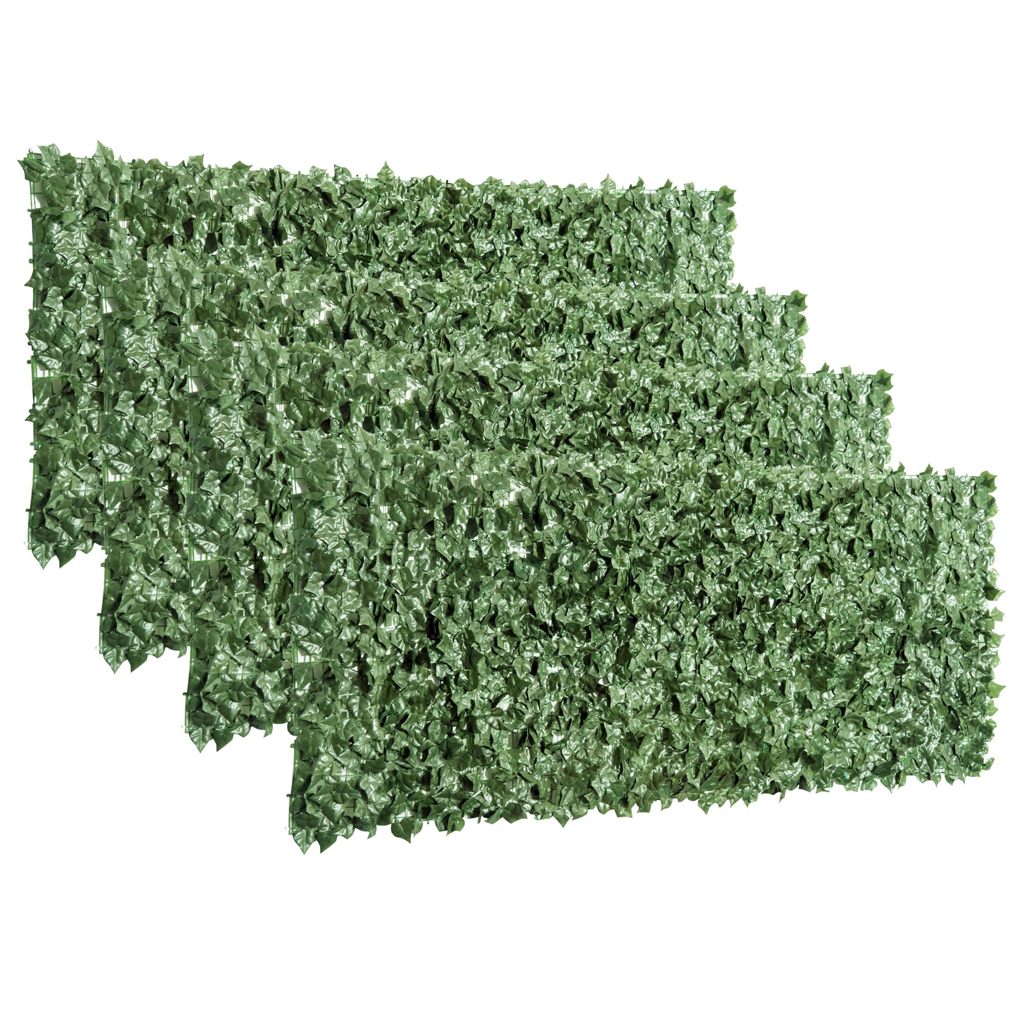 Outsunny 4-Piece Artificial Leaf Hedge Screen Privacy Fence Panel for Garden Outdoor Indoor Decor, Dark Green, 2.4M x 1M - North Peak Garden Furniture