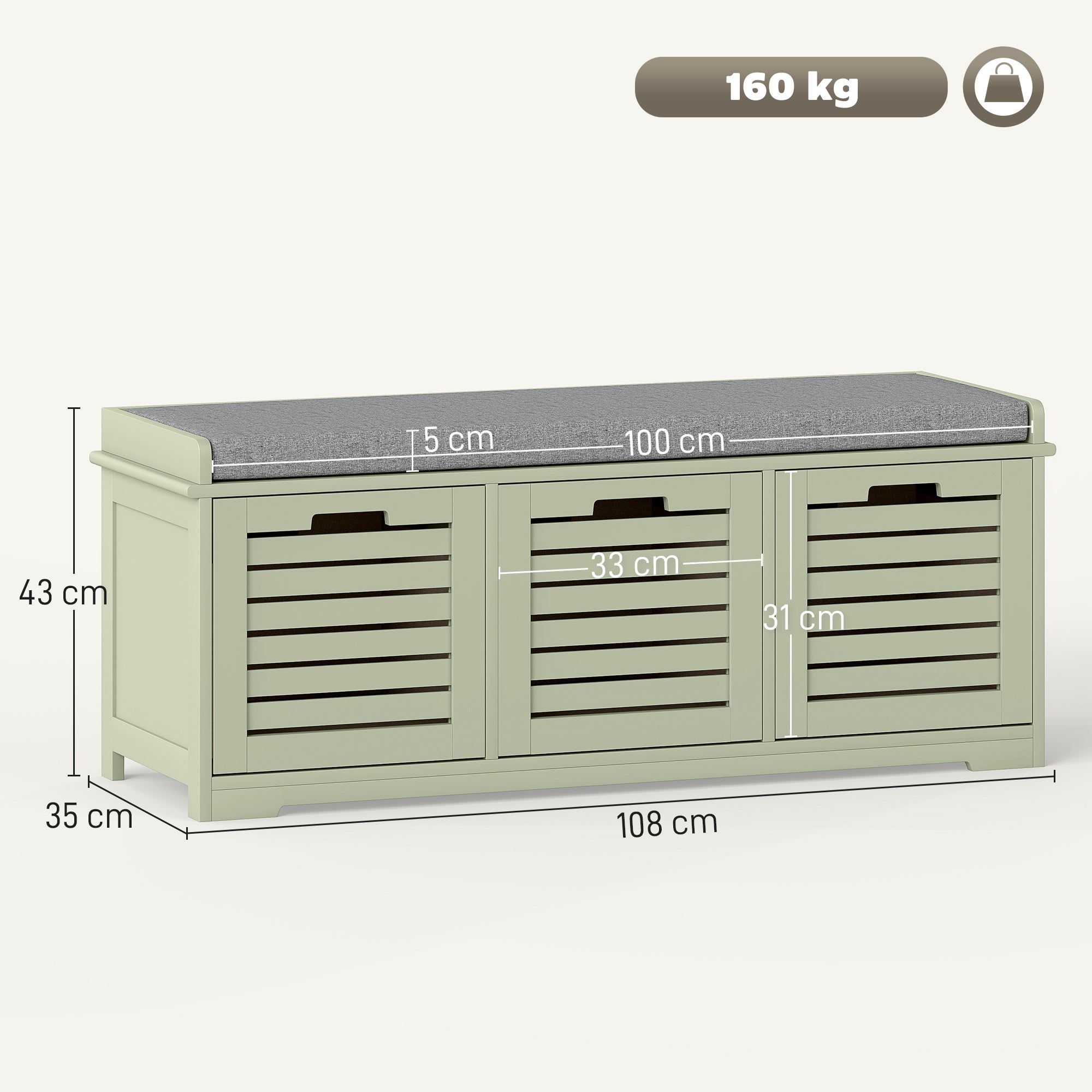 HOMCOM 3-Drawer Shoe Storage Bench with 160kg Capacity & 3 fully pull-out drawers - Green