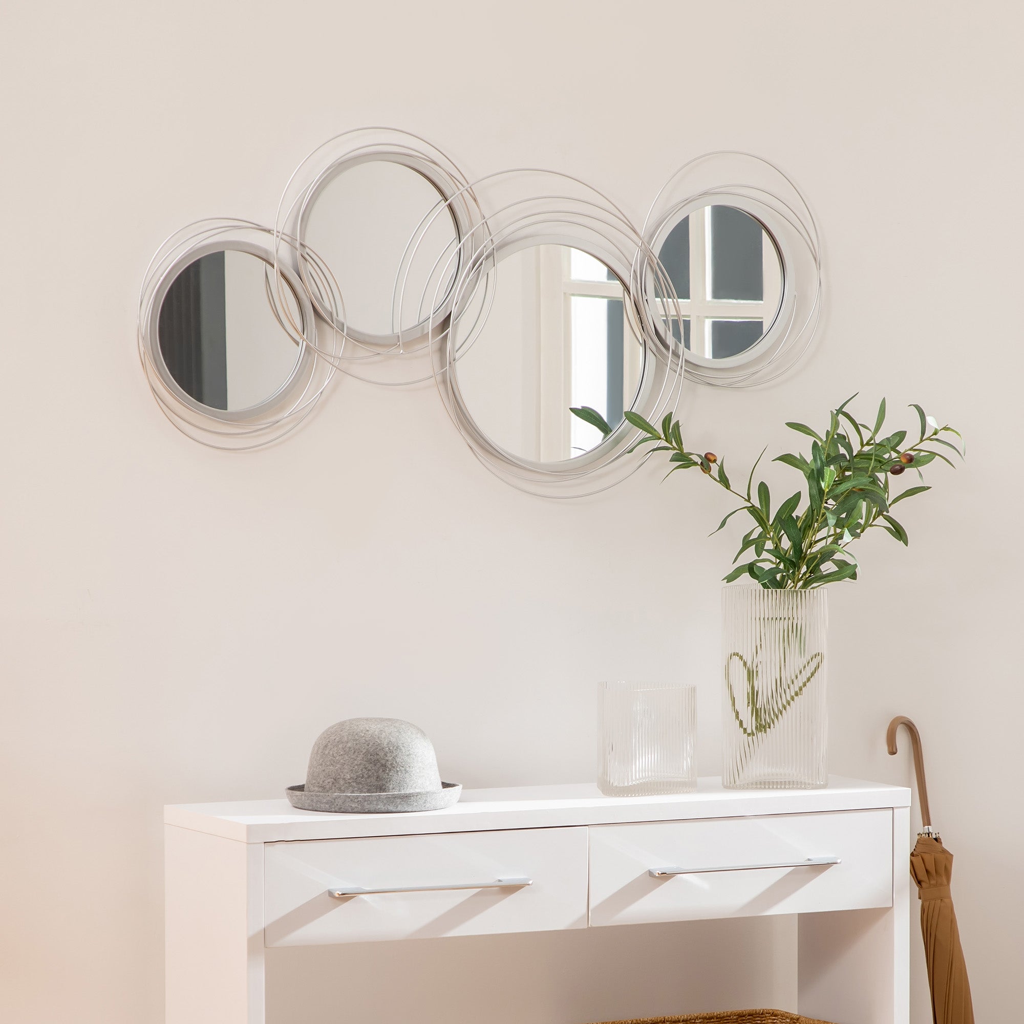 HOMCOM Metal Wall Art Modern Decorative Mirror Decor Hanging Home Wall Sculptures for Living Room Bedroom Dining Room, Silver - North Peak Garden Furniture