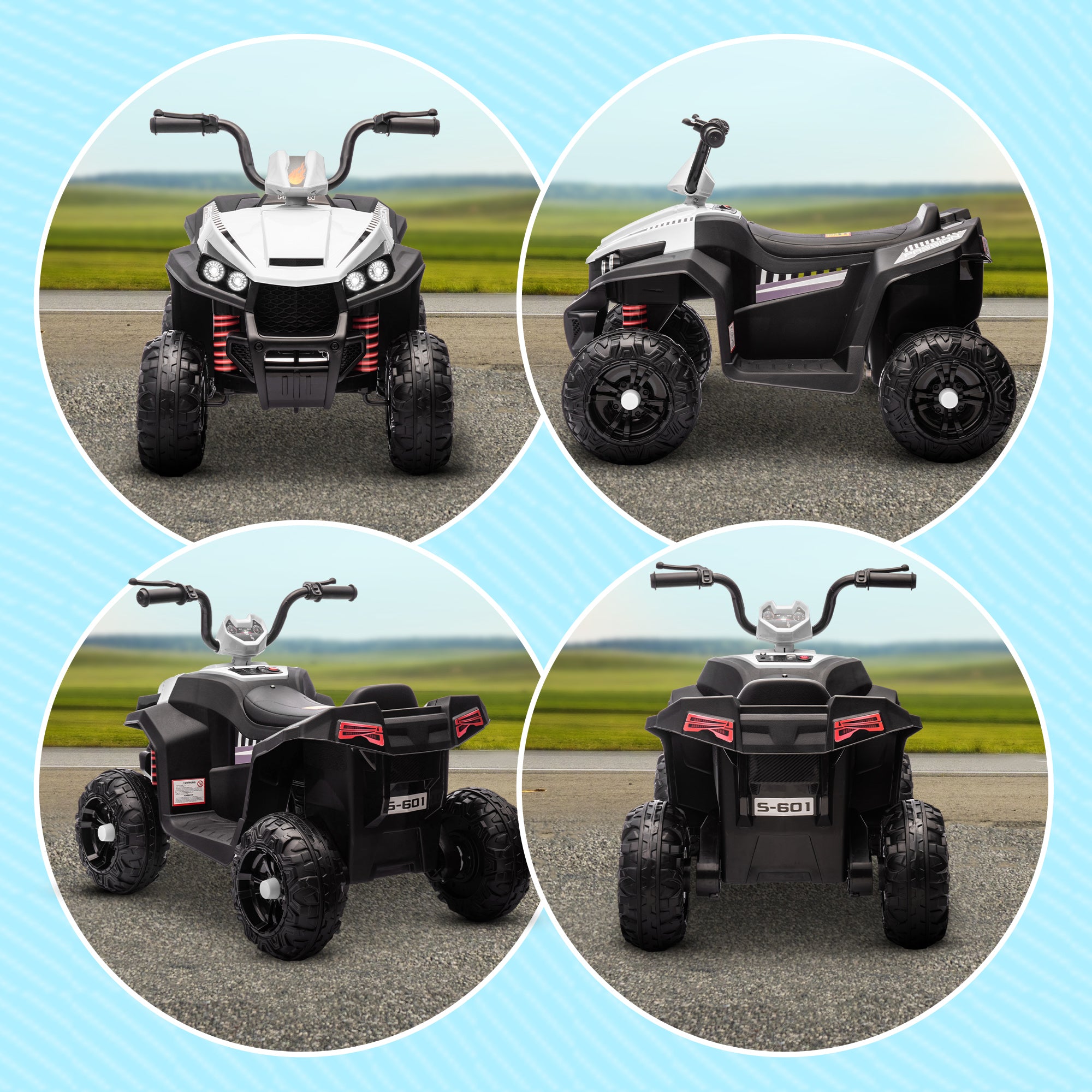 AIYAPLAY 12V Kids Electric Quad Bike w/ Spring Suspension System, Forward & Backward, LED Light, Music, MP3, White - North Peak Garden Furniture