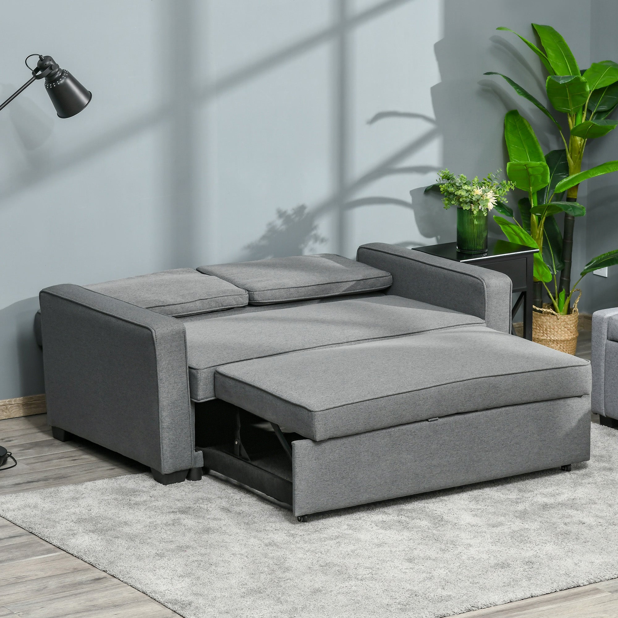 HOMCOM Double Sofa Bed Click Clack Sofa Bed Pull Out Bed with Adjustable Backrest for Living Room and Bedroom Grey - North Peak Garden Furniture