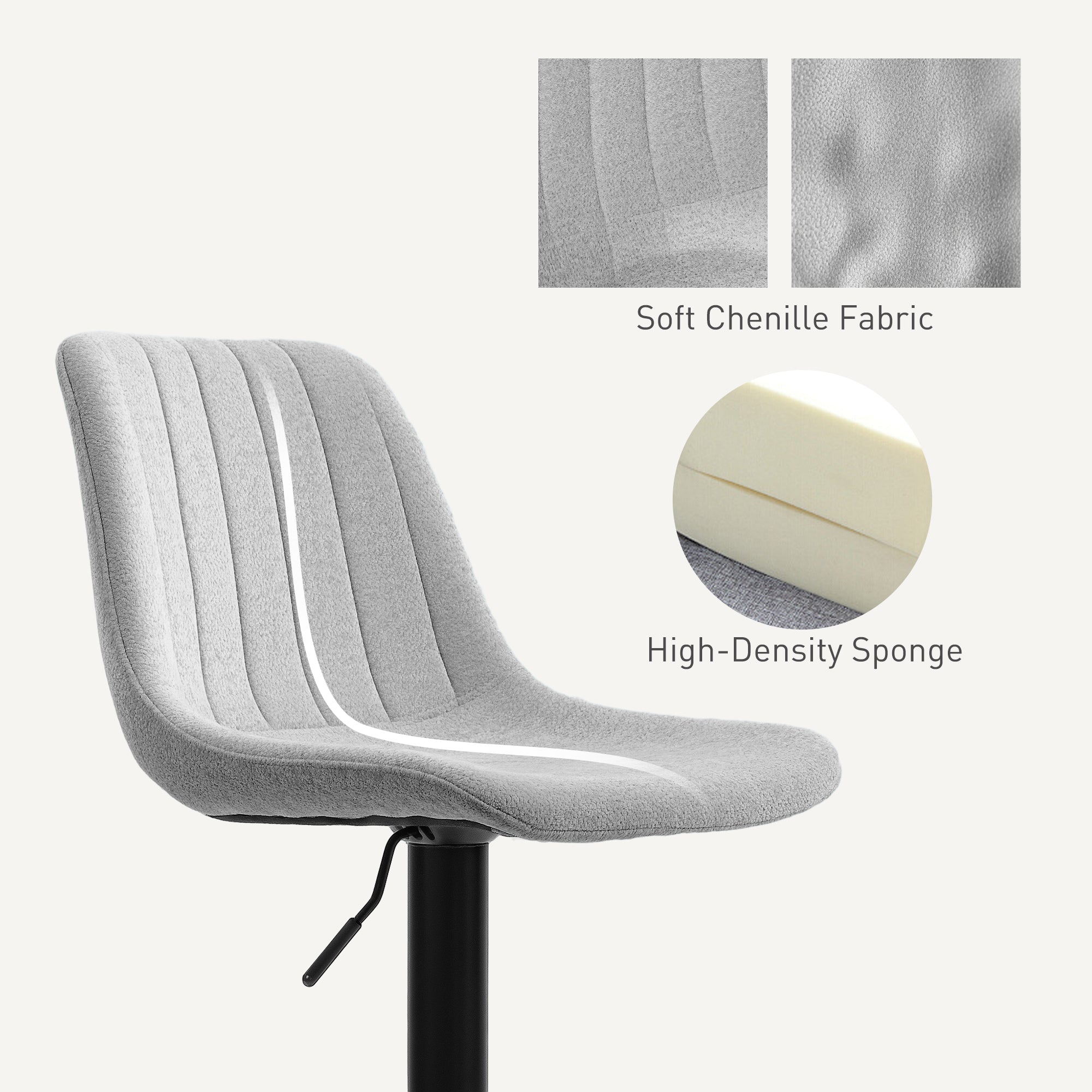 HOMCOM Set of Two Chenille-Feel Tub Bat Stools - Grey - North Peak Garden Furniture