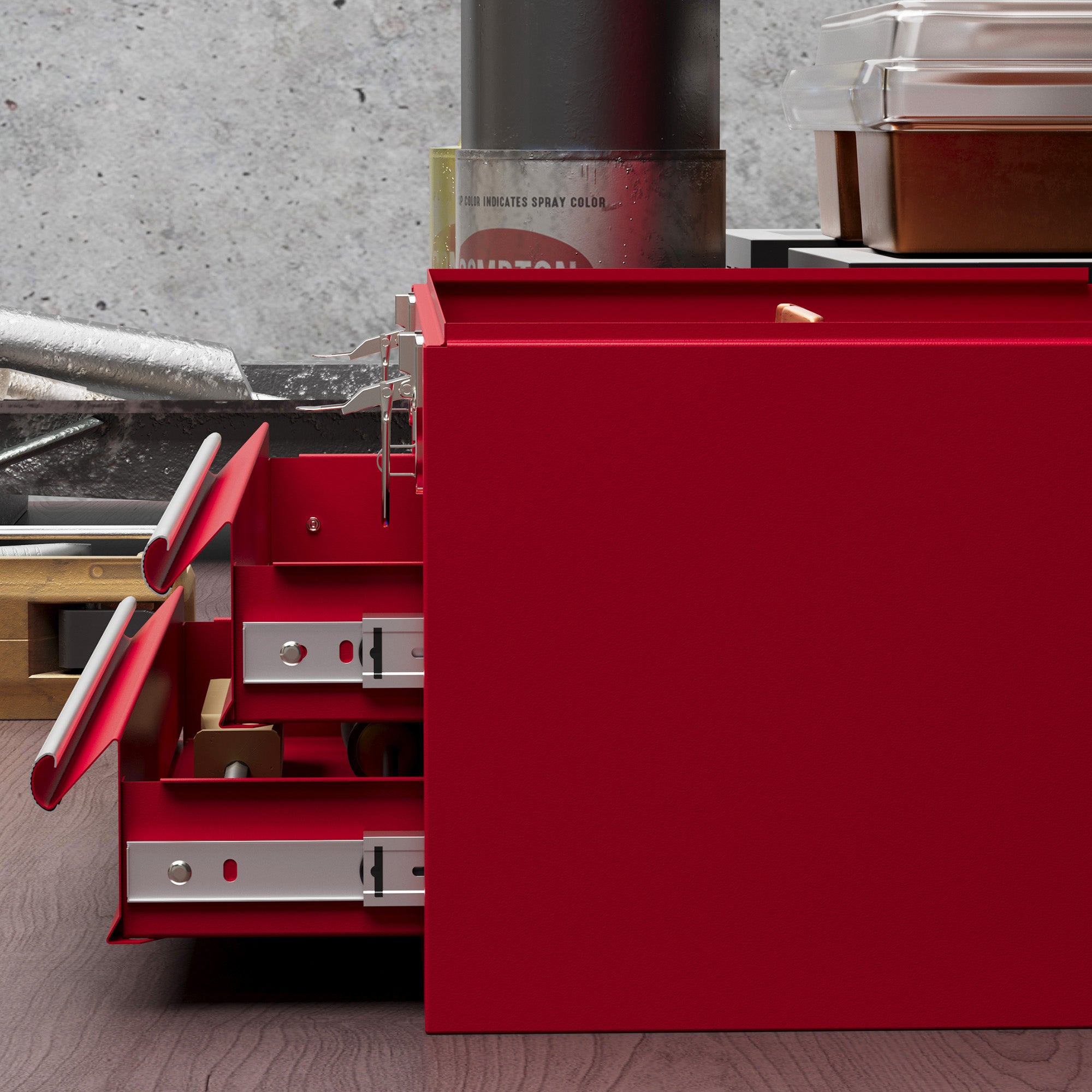DURHAND Lockable Metal Tool Box, 2 Drawer Tool Chest with Latches, Handle, Ball Bearing Runners, Red - North Peak Garden Furniture