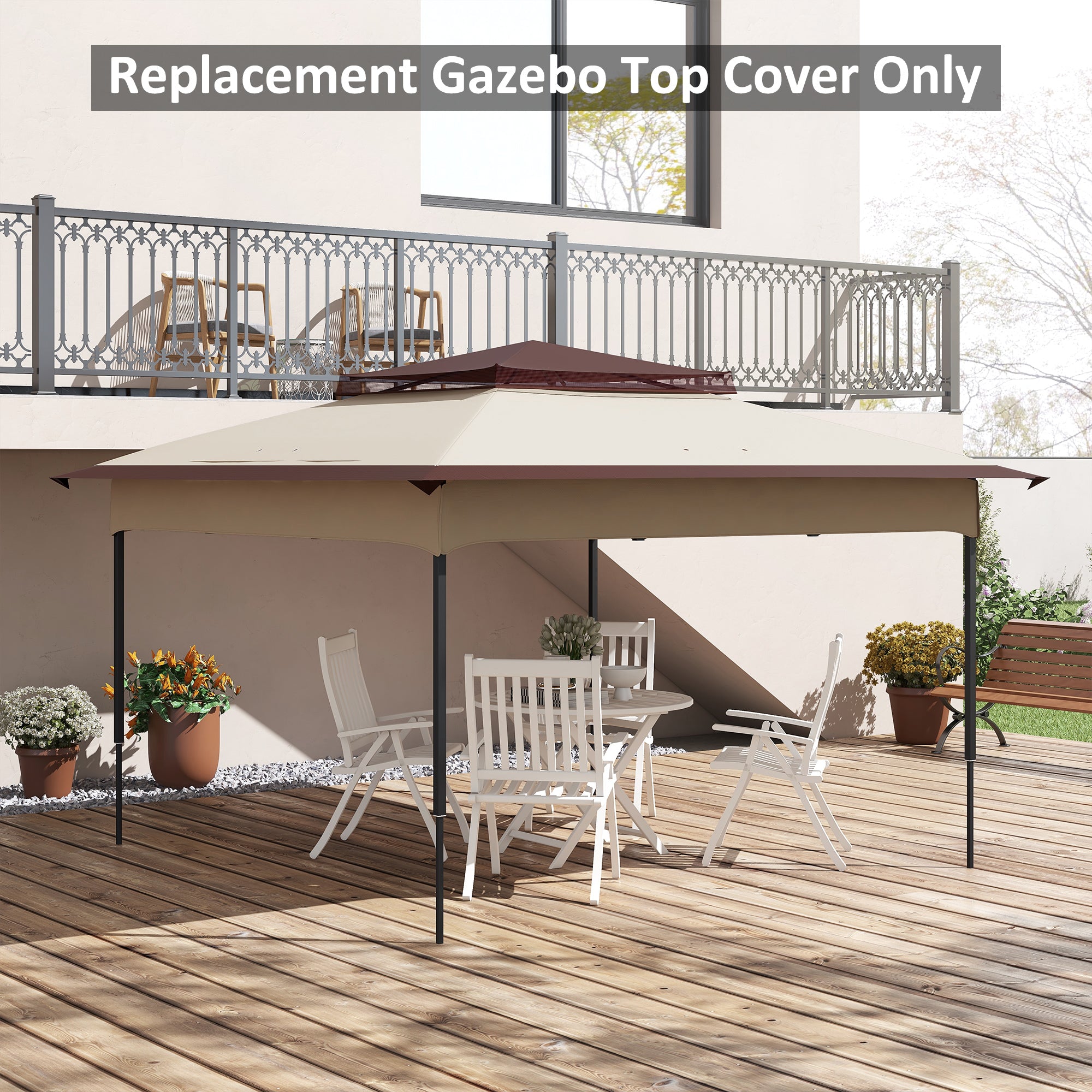 Outsunny Pop up Gazebo Cover, 2-Tier Gazebo Roof Replacement for 3.25m x 3.25m Frame, 30+ UV Protection, Beige - North Peak Garden Furniture