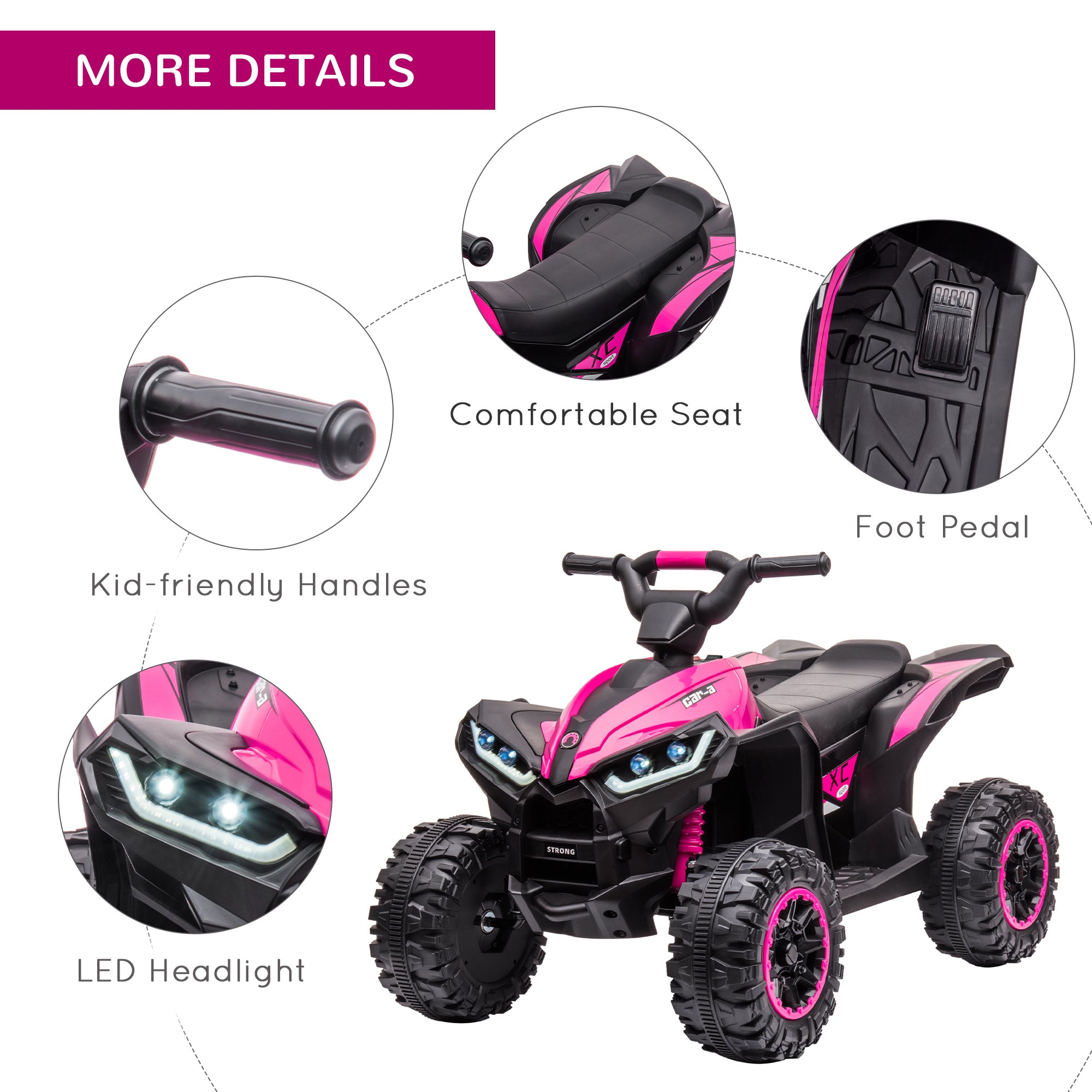 HOMCOM 12V Ride-On Quad Bike w/ Music, Horn, for Ages 3-5 Years - Pink - North Peak Garden Furniture