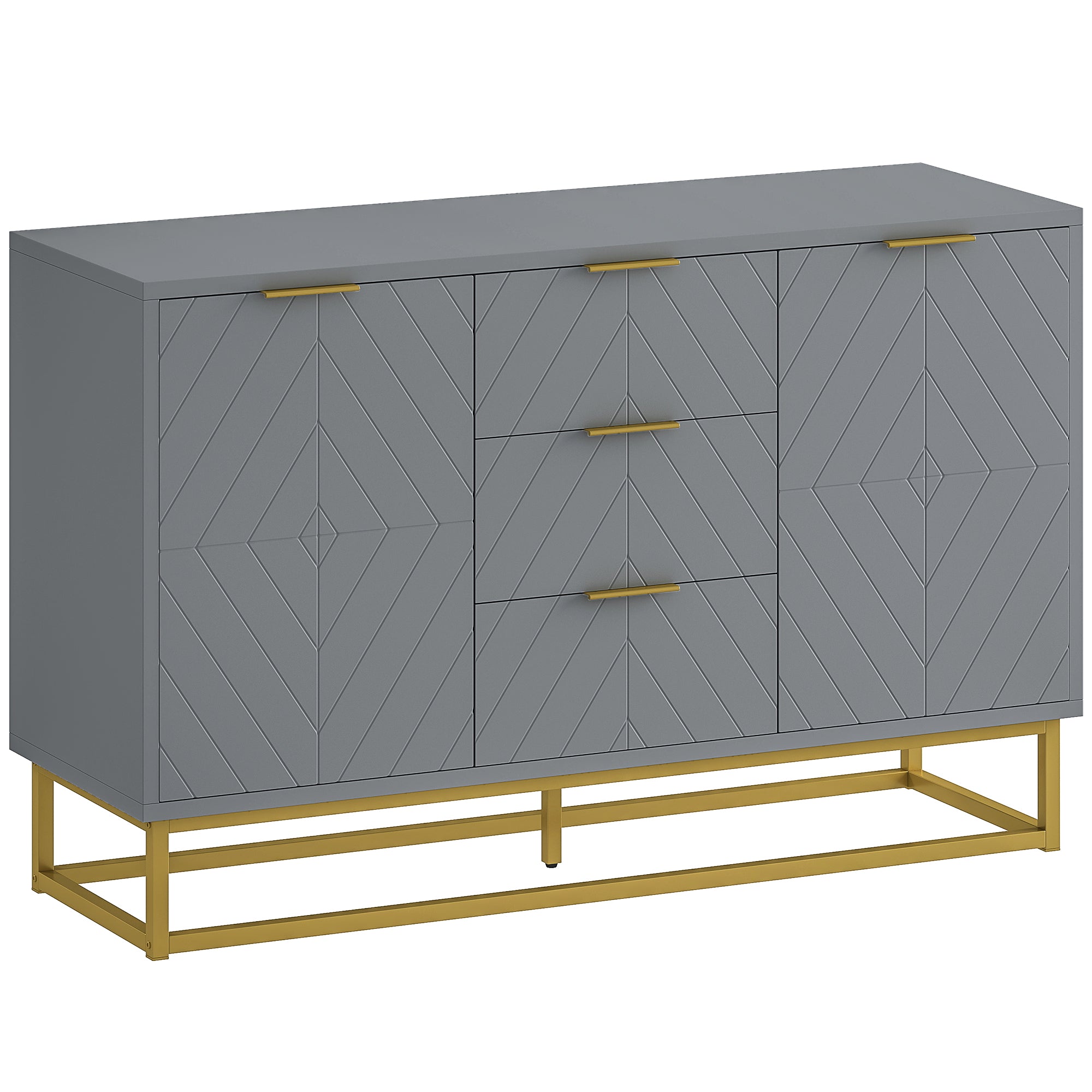 HOMCOM Sideboard with 3 Drawers and Adjustable Shelves for Living Room - Grey - North Peak Garden Furniture