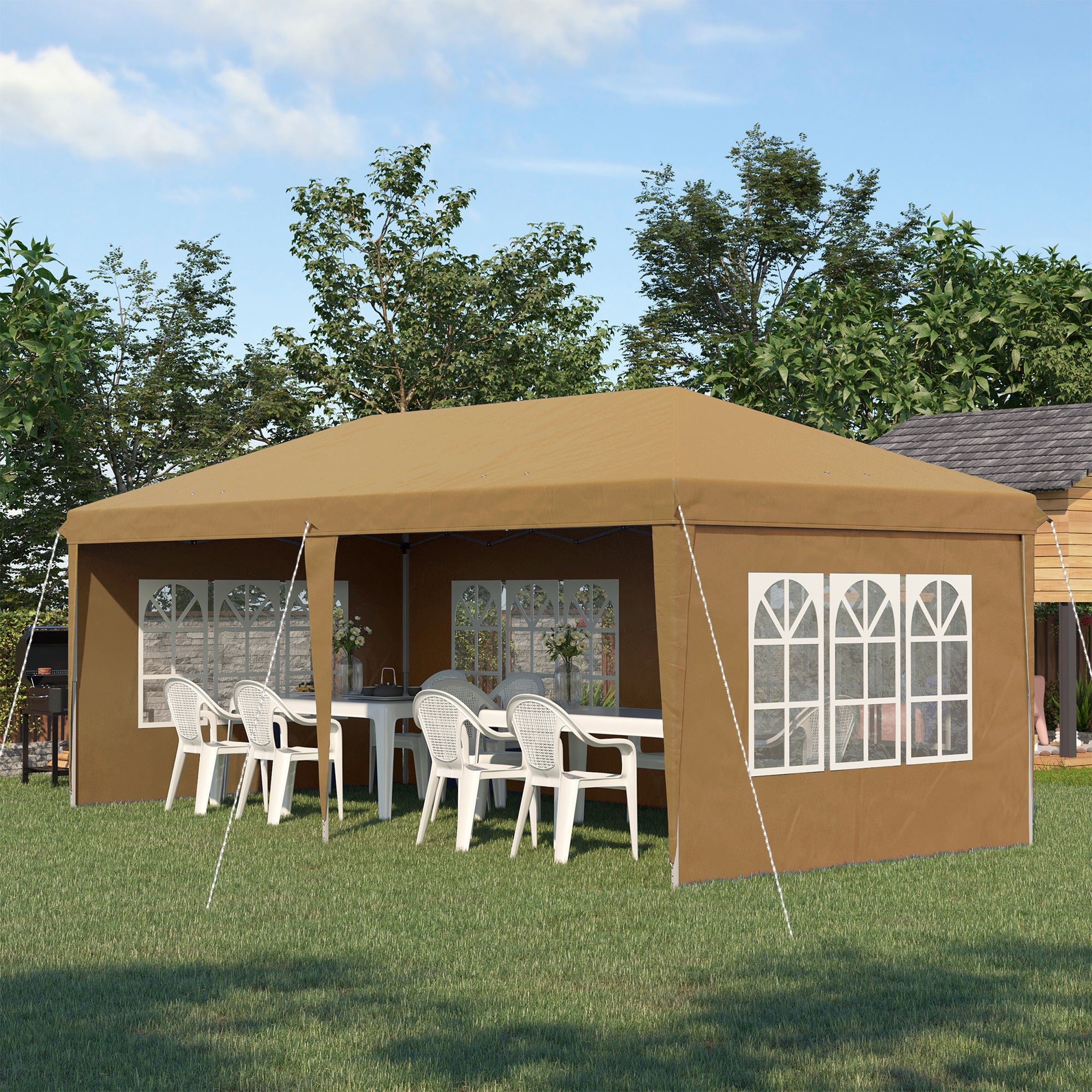 Outsunny 3 x 6m Pop-Up Gazebo, with Removable Walls - Khaki - North Peak Garden Furniture
