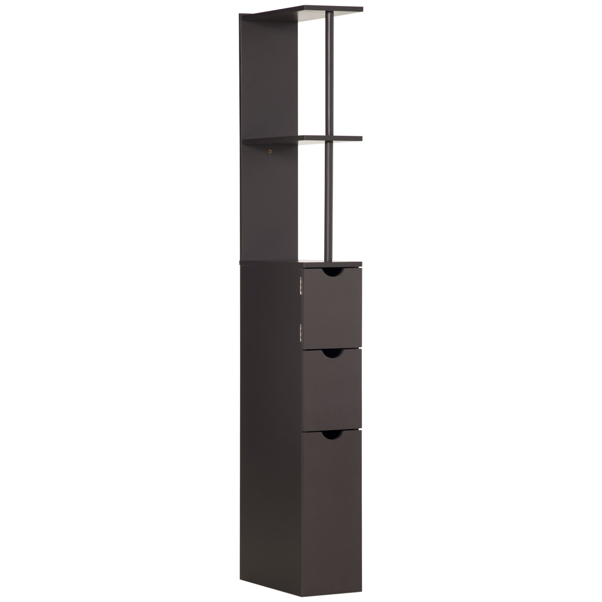 HOMCOM Tall Bathroom Cabinet, Freestanding Bathroom Storage Cabinet with 2-Tier Shelf and Drawers, Narrow Cupboard Storage Unit, Brown - North Peak Garden Furniture