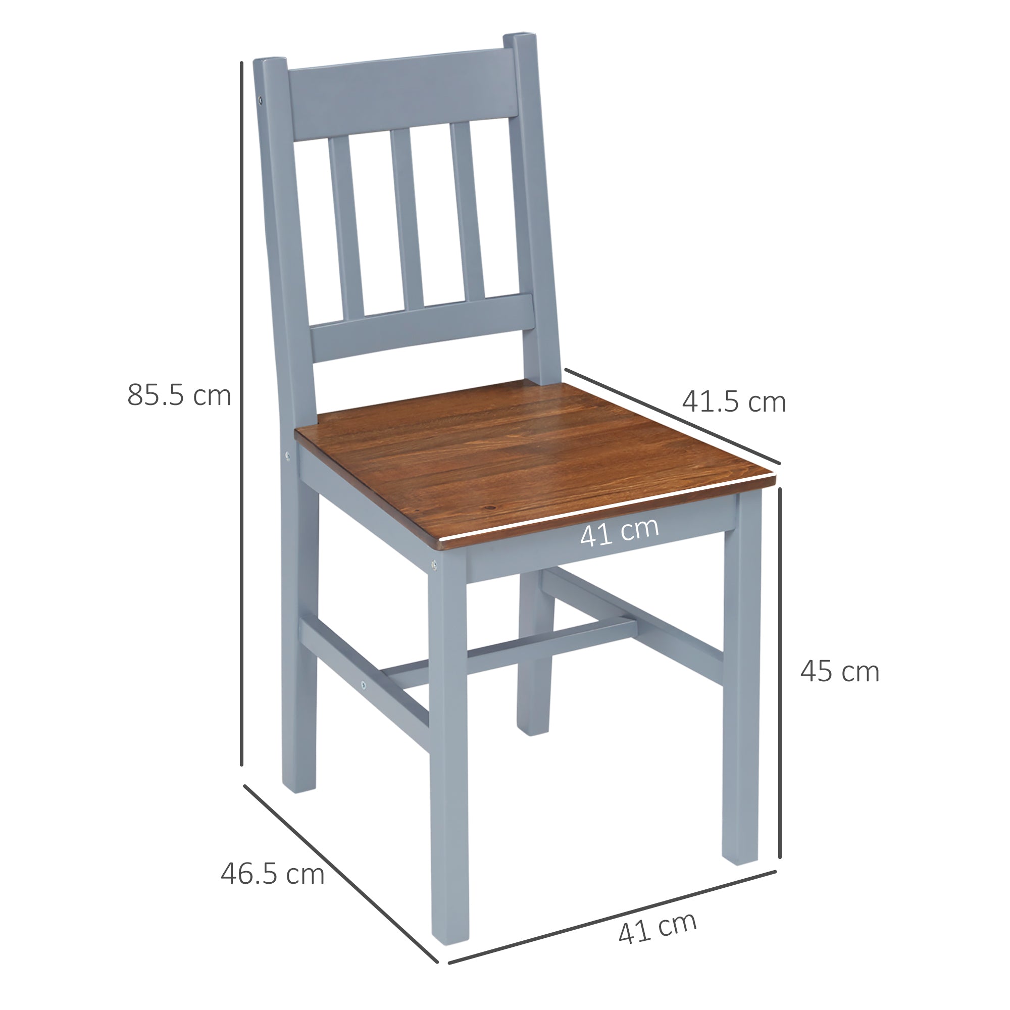 HOMCOM Dining Chairs Set of 4, Kitchen Chair with Slat Back, Pine Wood Structure for Living Room and Dining Room, Grey - North Peak Garden Furniture