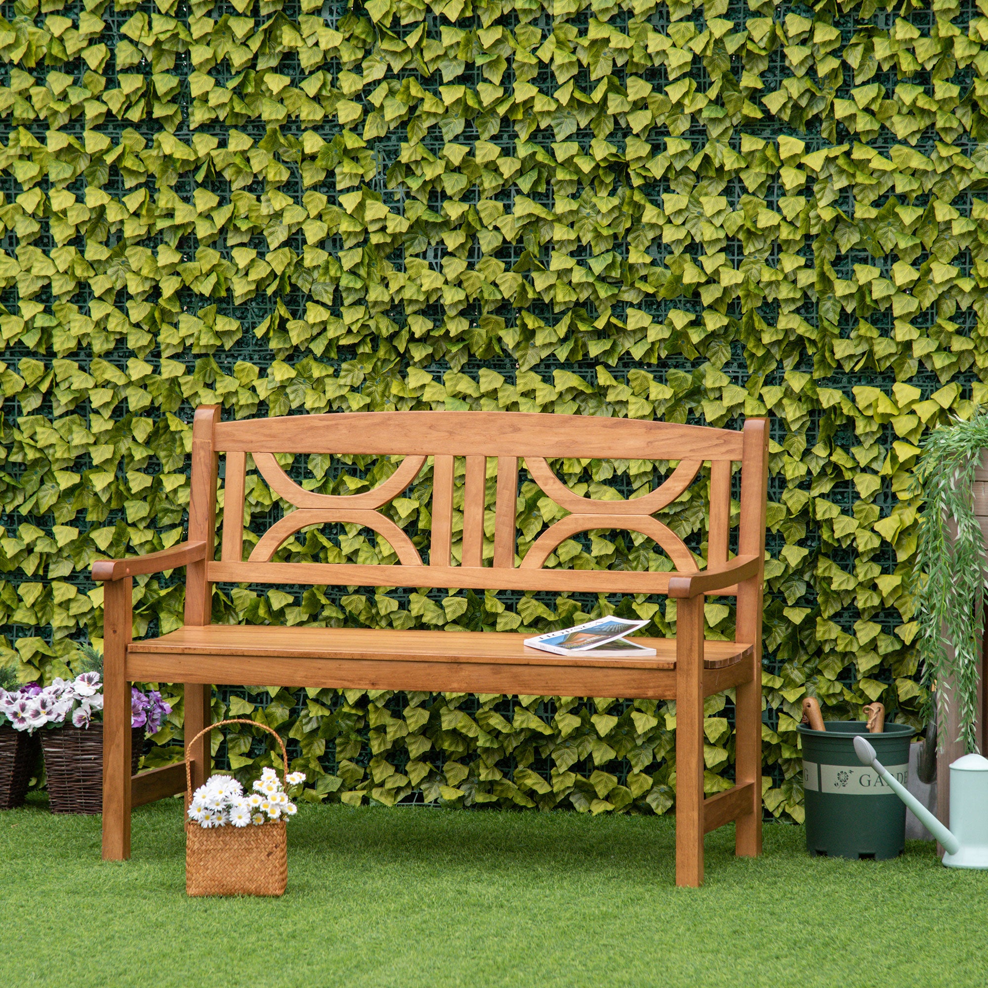 Outsunny 2-Seater Wooden Garden Bench Outdoor Patio Loveseat for Yard, Lawn, Porch, Natural - North Peak Garden Furniture
