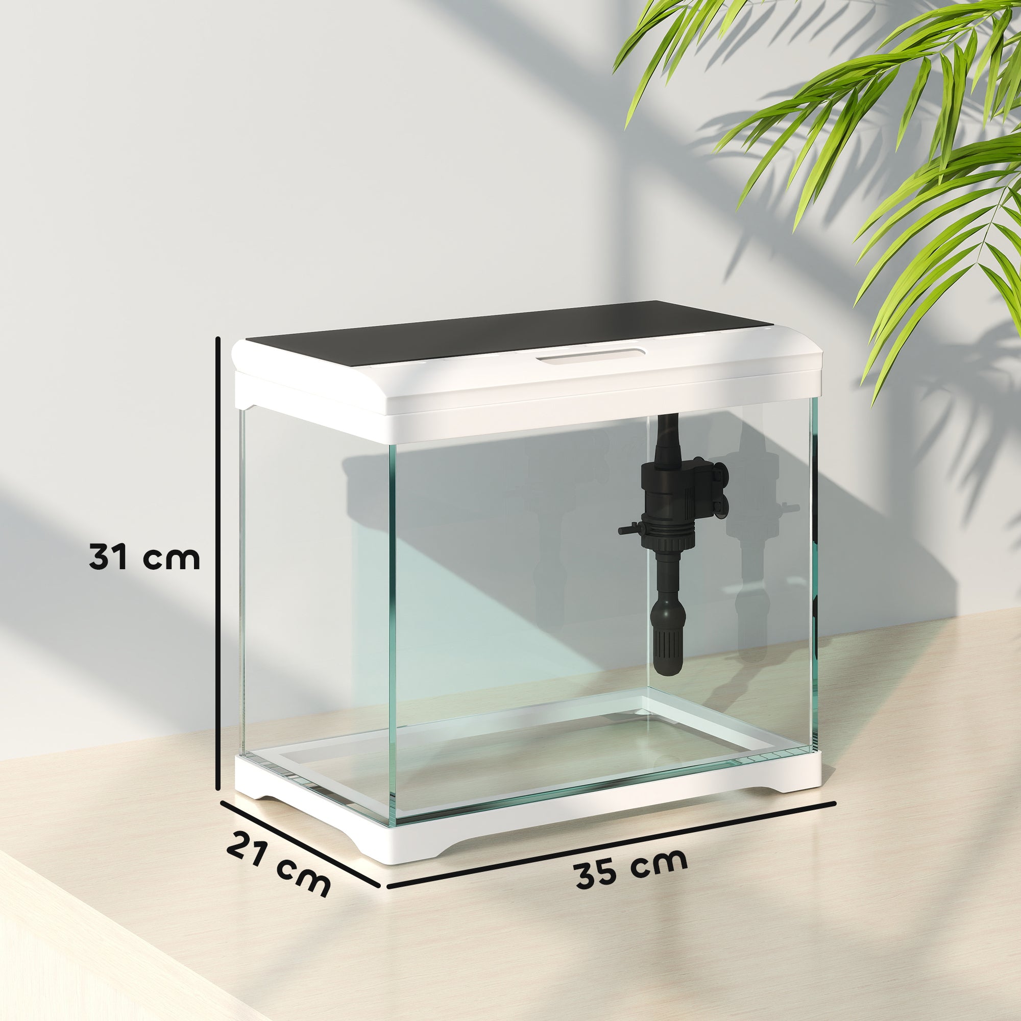 PawHut 17L Glass Fish Tank with Filter System, LED Light, Water Pump, for Betta, Goldfish, Shrimps, White - North Peak Garden Furniture