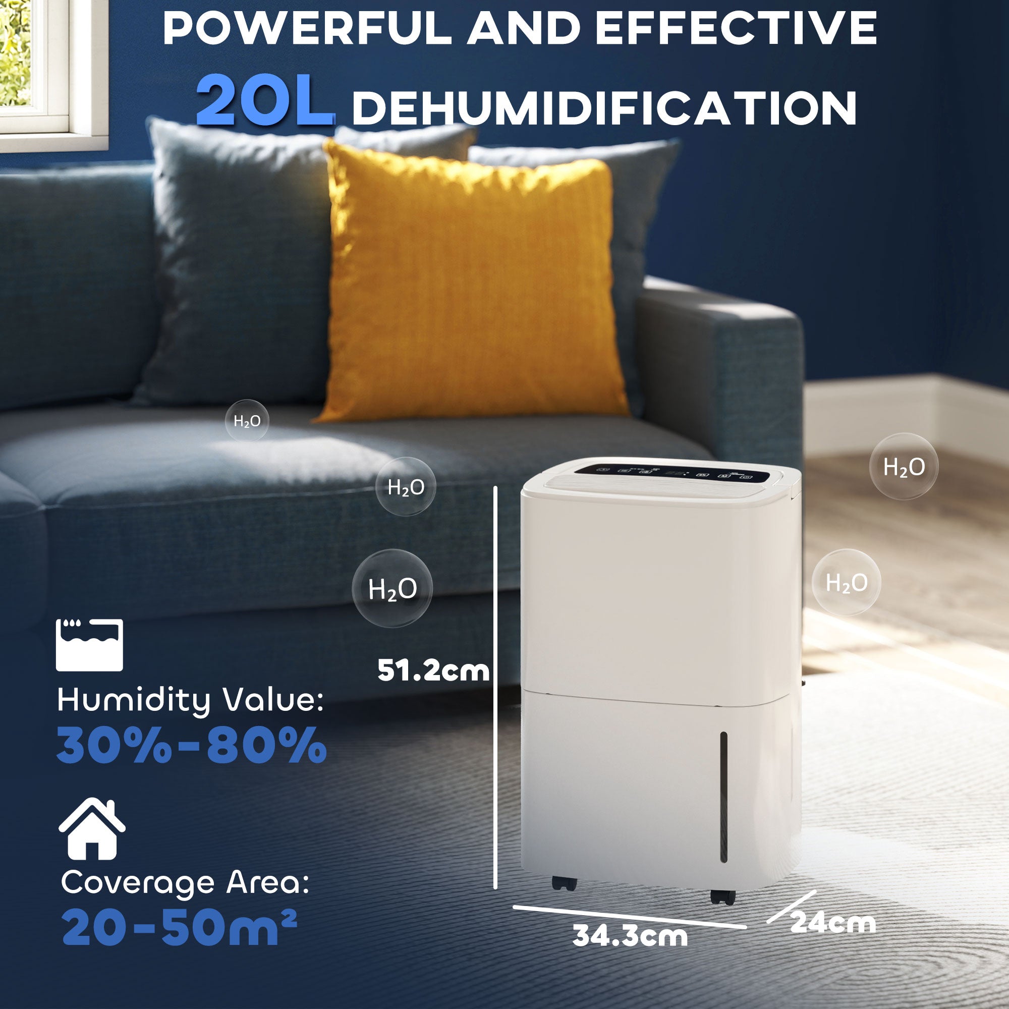 HOMCOM 20L Dehumidifier, with Touch Control - White - North Peak Garden Furniture