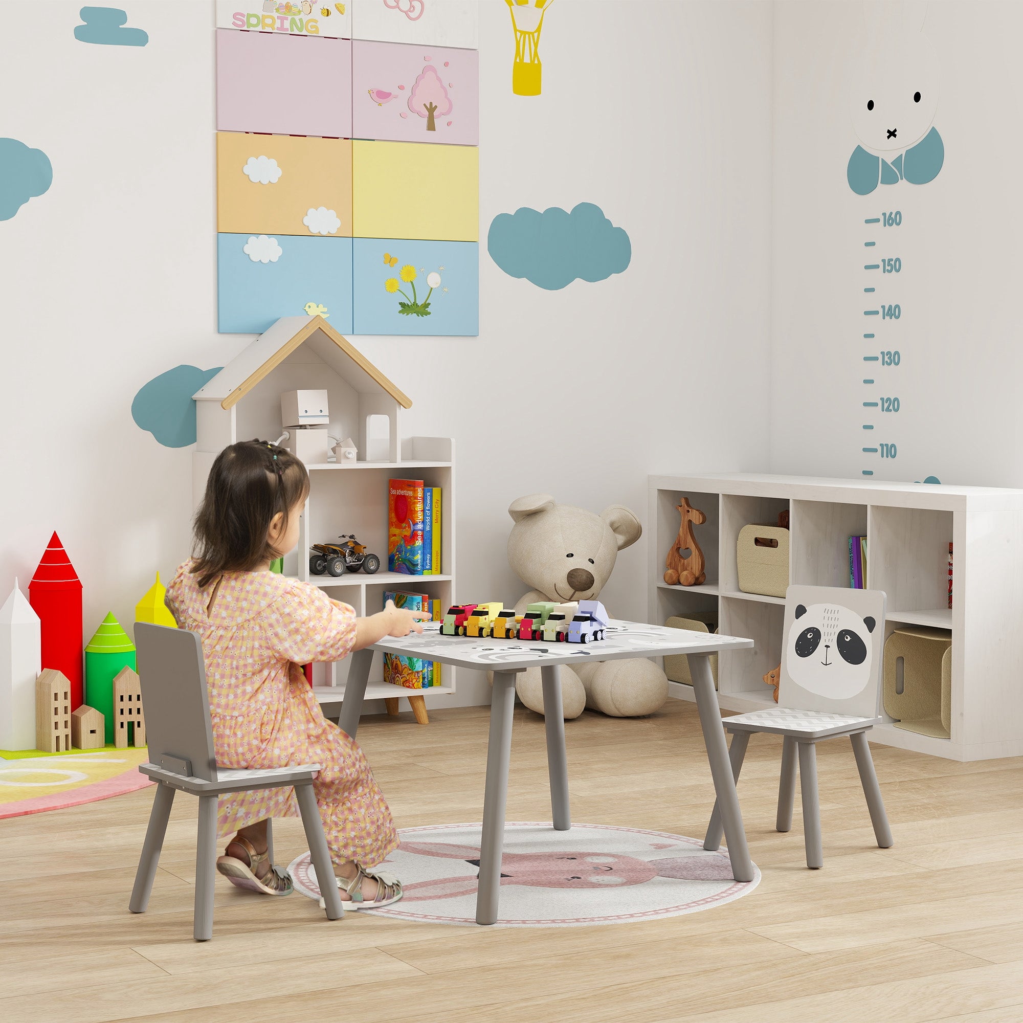 ZONEKIZ Kids Table and Chair Set, Toddler Table with 2 Chairs, Toddler Furniture Set, for Ages 3-8 Years - Grey - North Peak Garden Furniture